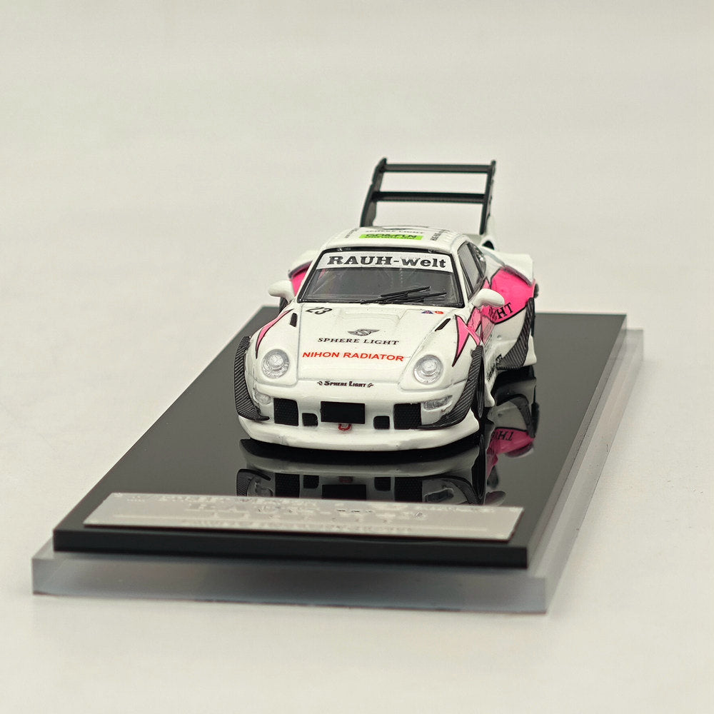 1/64 Scale RWB Porsche 993 Rauh-Welt Modified Pink #23 Tall Wing Diecast Model Car - Limited Edition Collectible for Display & Racing Enthusiasts