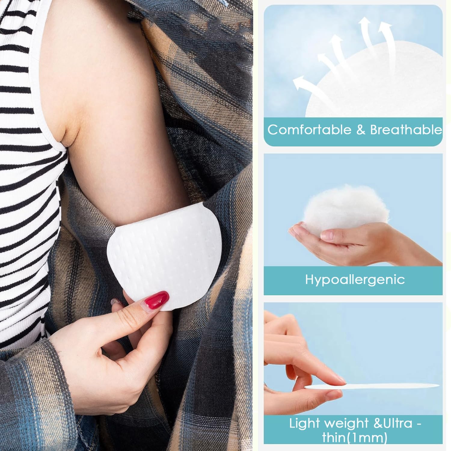 AKOAK 100 Pcs Disposable Underarm Sweat Pads for Women & Men - Invisible Adhesive Armpit Protection Pads for Excessive Sweating | Comfortable & Breathable | Perfect for Workouts, Business Meetings & Daily Wear