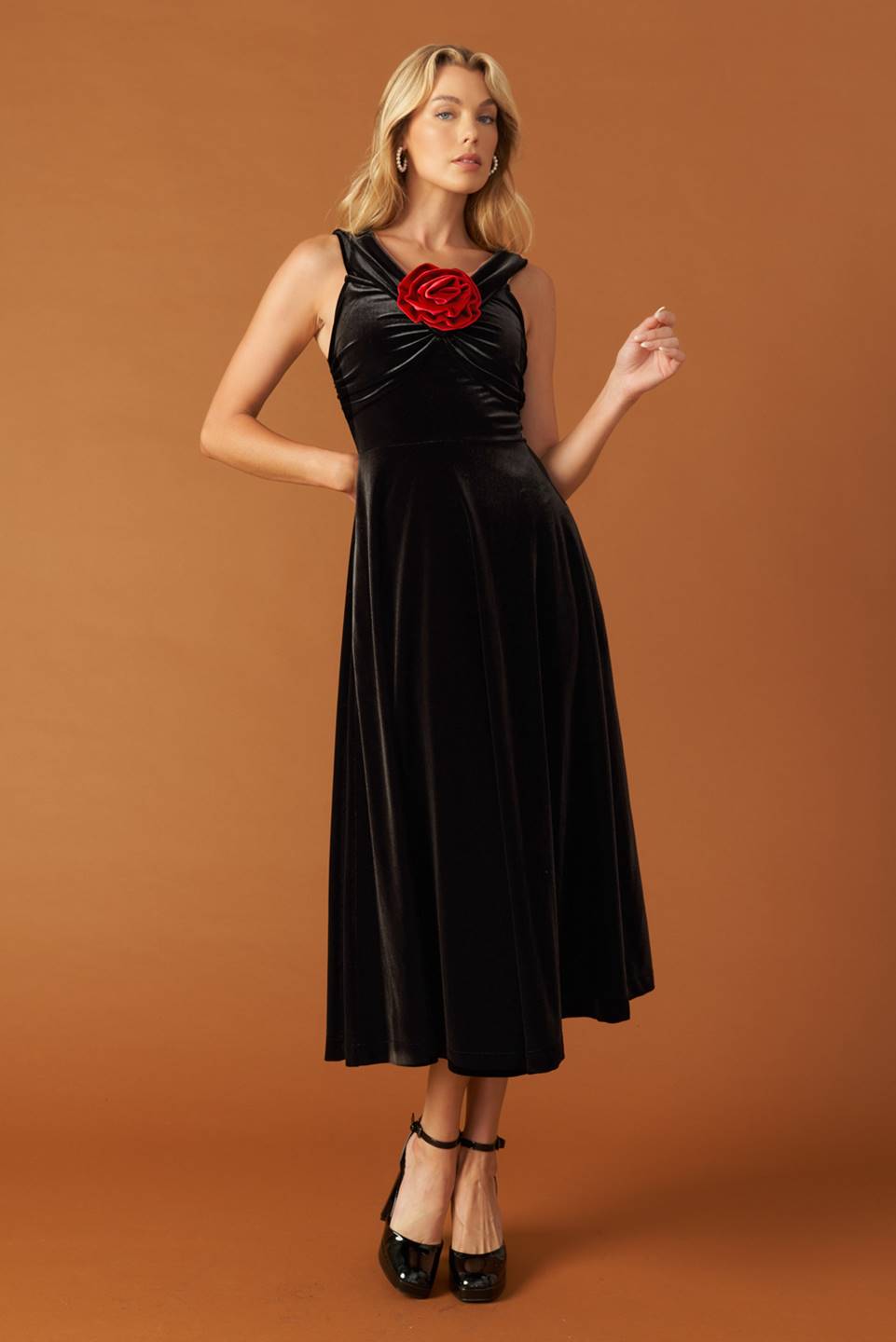BE THERE FOR YOU VELVET MIDI DRESS - Elegant Formal & Party Wear for Women | Perfect for Weddings, Cocktail Parties & Date Nights