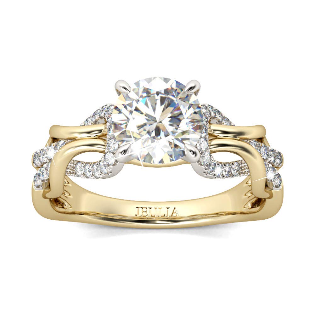 Jeulia 3.5 Carat Round Cut Diamond Wedding Ring Set for Women - 925 Sterling Silver & 14k Gold Plated Eternity Band, Bridal Engagement & Anniversary Promise Rings with Gift Box - Perfect for Proposals, Weddings & Romantic Gifts