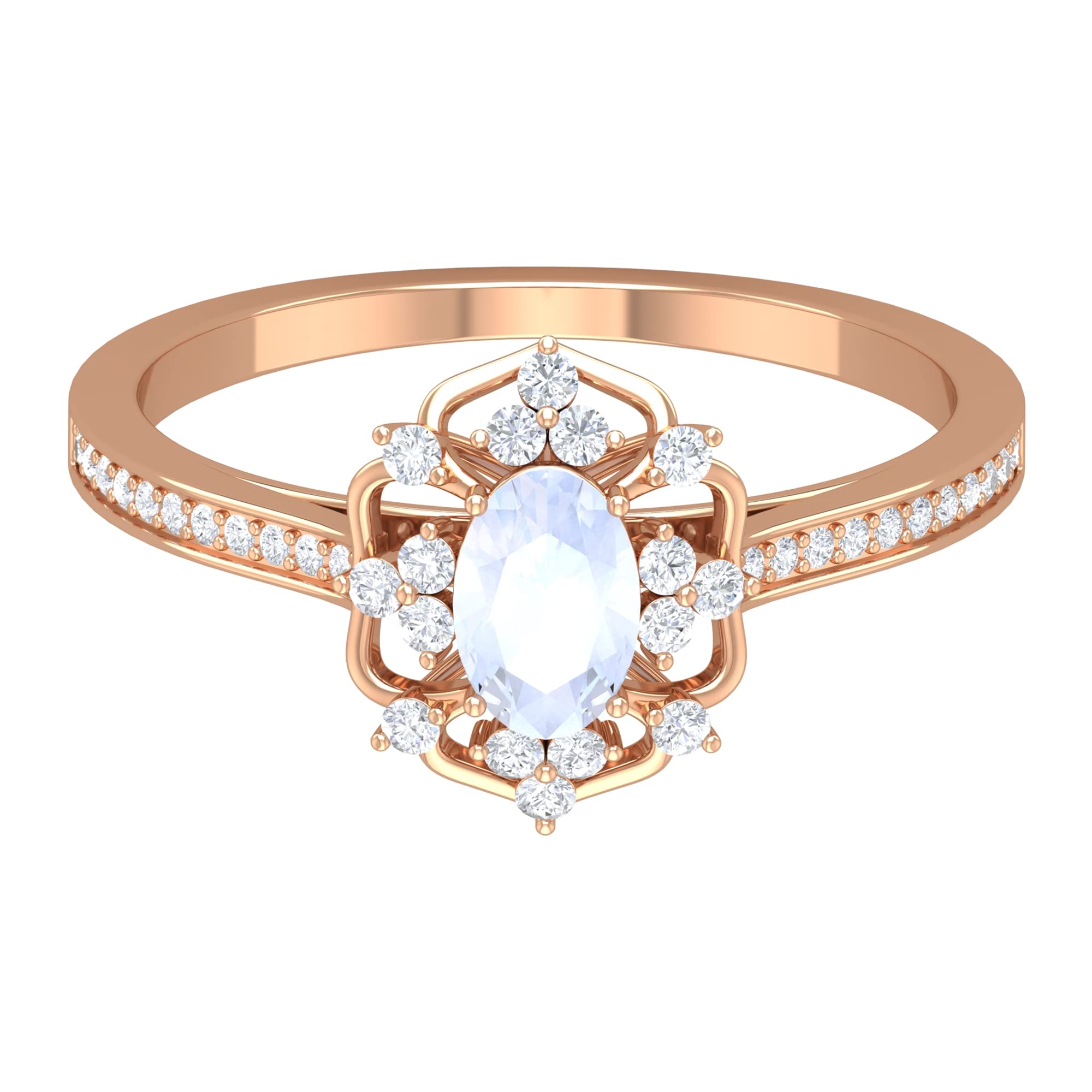 Oval Cut Moonstone Engagement Ring - Vintage Floral Moonstone Ring with Diamond Accents in 14K Solid Gold | Perfect for Weddings, Proposals & Anniversary Gifts