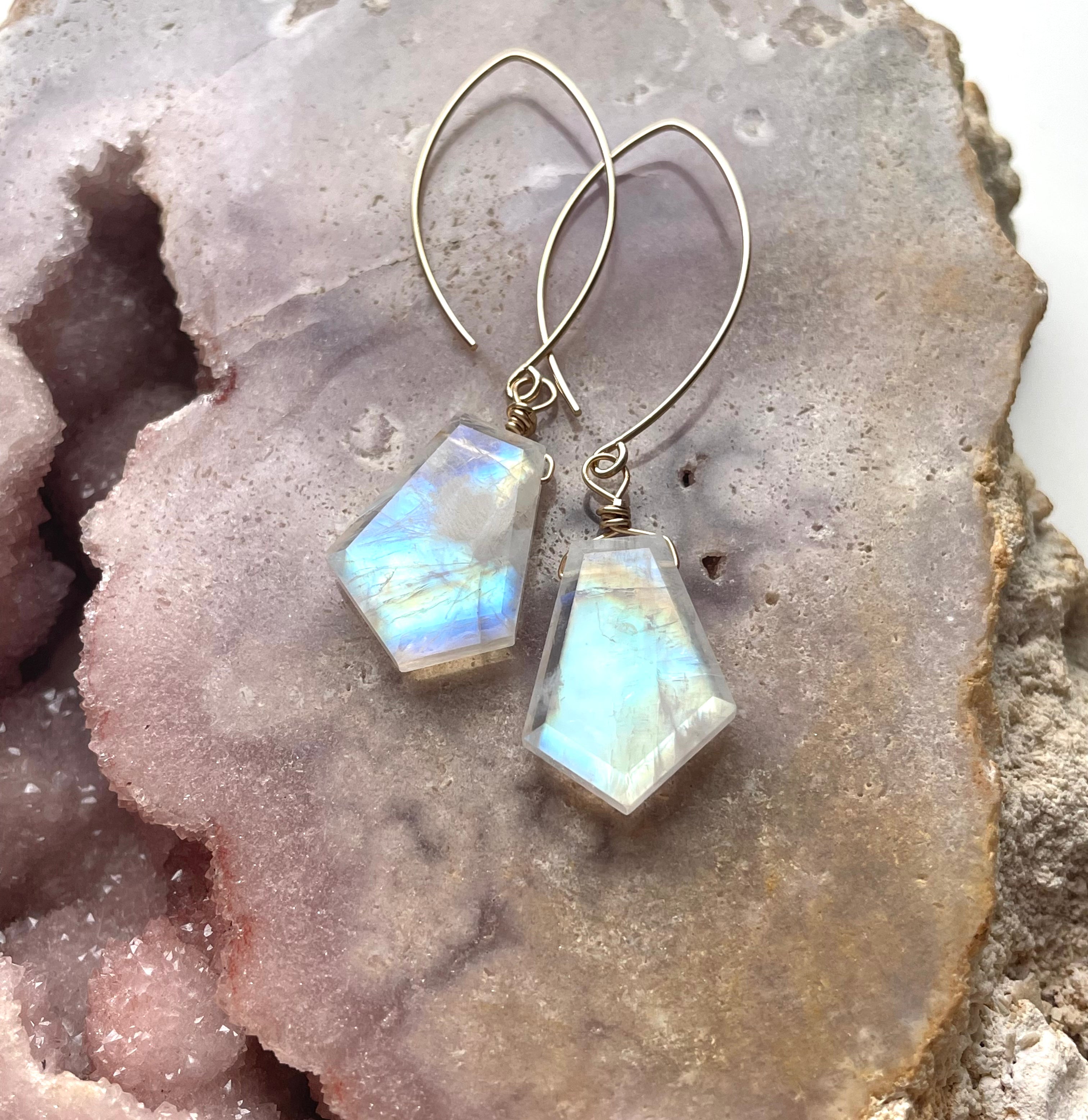 Rainbow Moonstone Drop Earrings - 14K Gold June Birthstone Jewelry for Women - Perfect for Weddings, Parties & Special Occasions