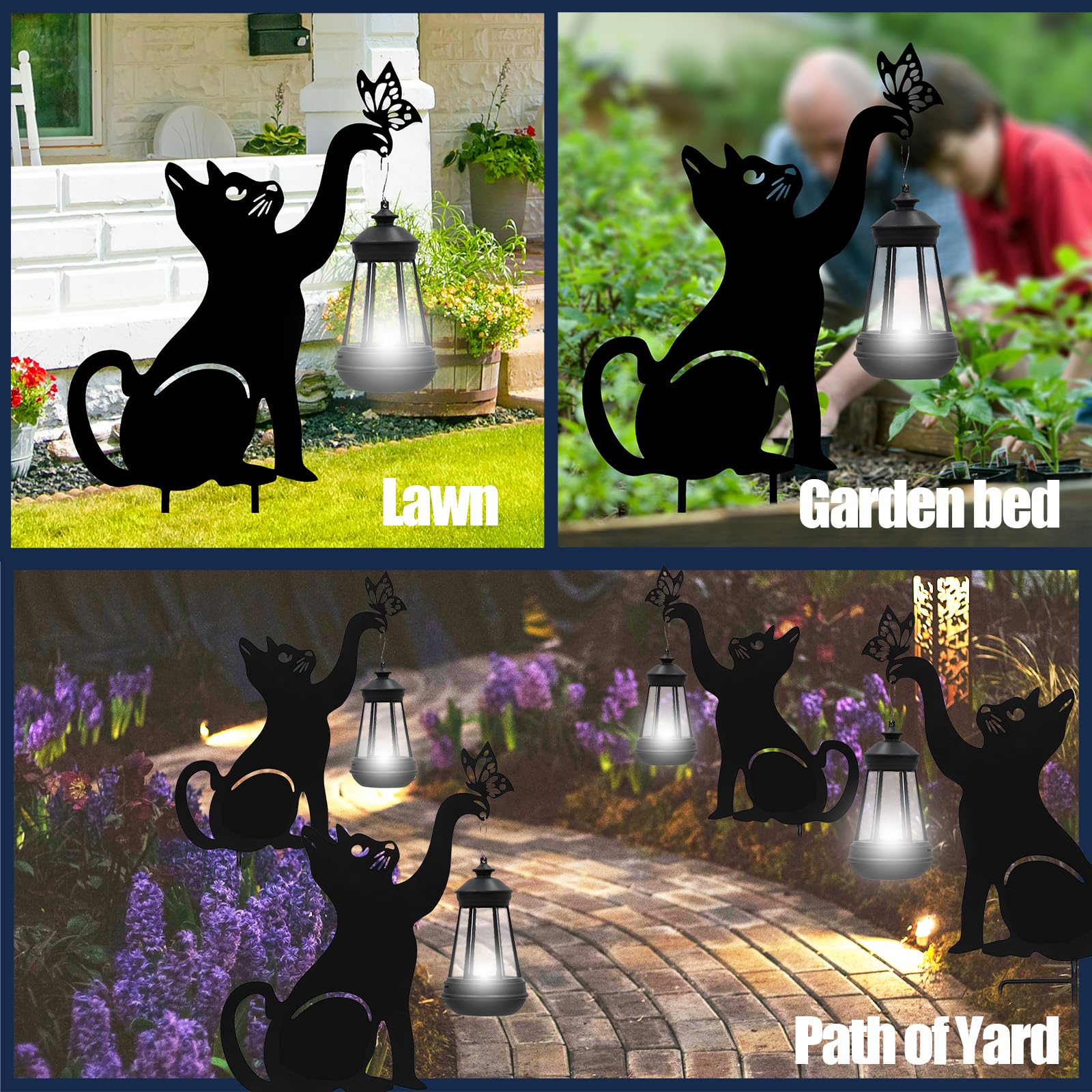 Solar Powered Outdoor Garden Lights - Black Cat Figurine with Butterfly Metal Stake for Yard, Pathway, Lawn & Patio Decor | Unique Housewarming & Christmas Gift Idea | Perfect for Nighttime Landscape Lighting & Holiday Decorations