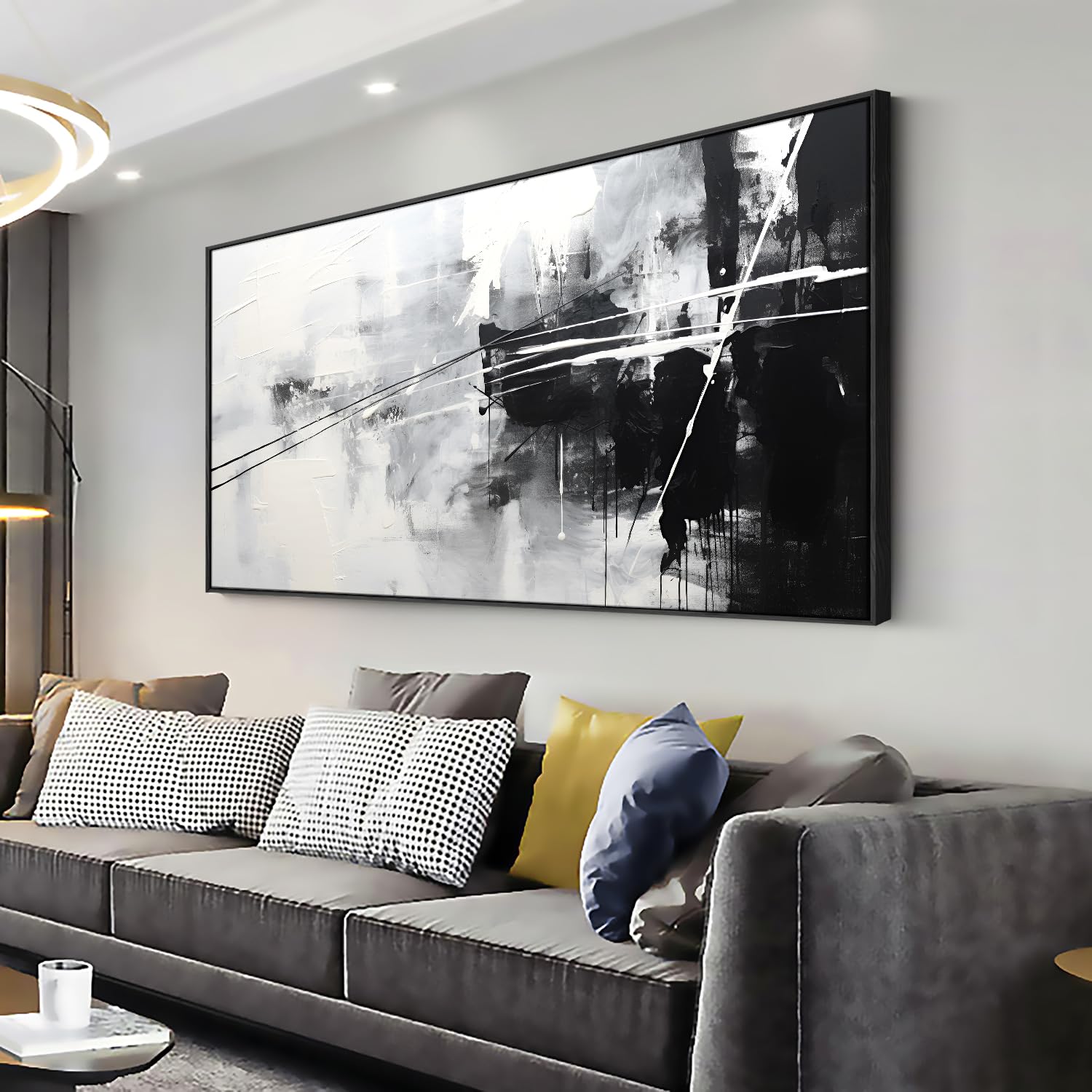 Large Abstract Wall Art Framed Canvas Painting 30x60 Inches - Modern Minimalist Black and White Home Decor for Living Room, Bedroom & Office | Perfect for Contemporary Spaces & Gift Giving