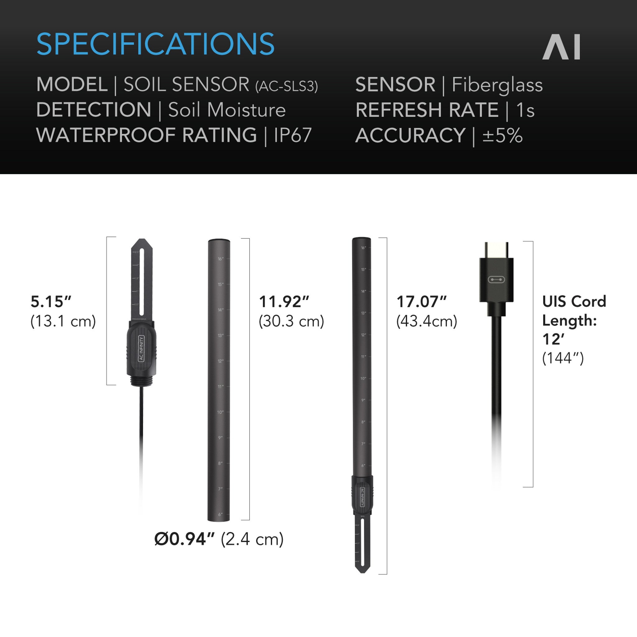Soil Moisture Sensor Probe for Smart Controllers - Accurate Plant Watering Monitor for Indoor/Outdoor Gardens, Greenhouses & Hydroponics