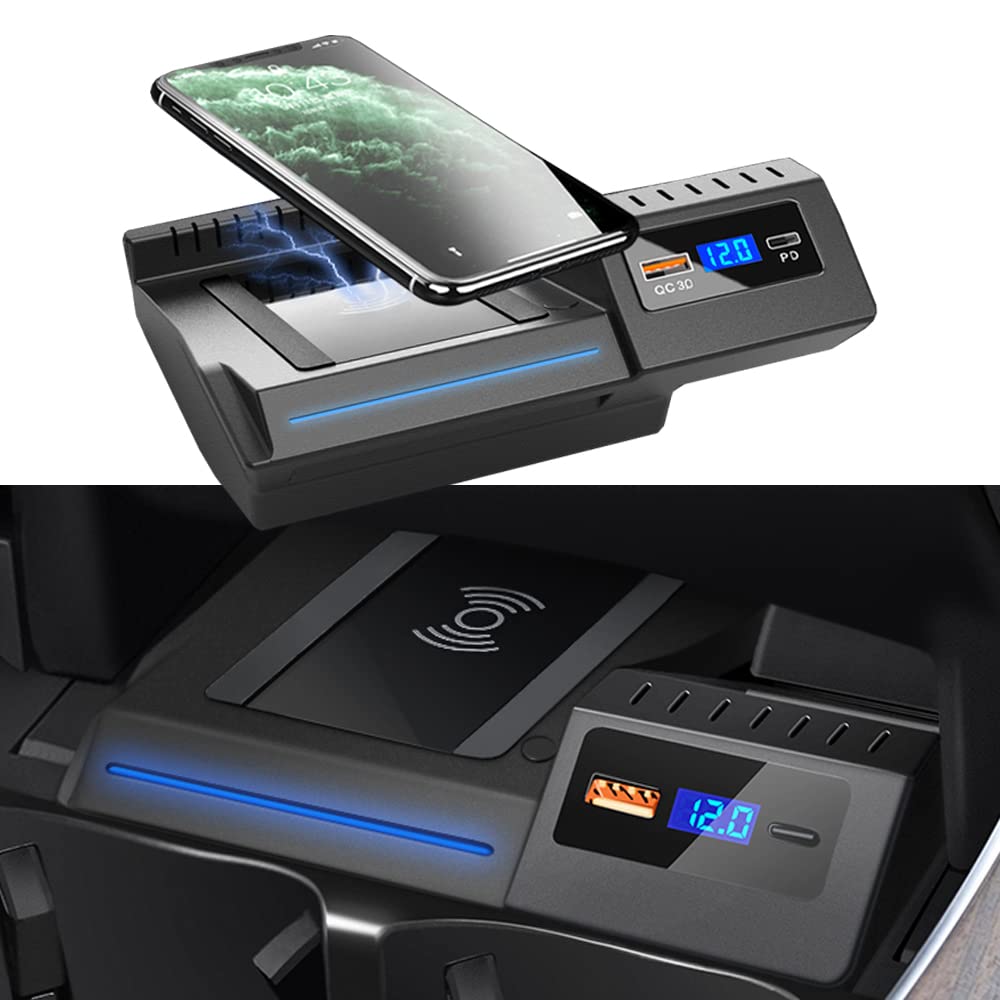 2022-2015 Mercedes-Benz C/GLC/AMG Series Wireless Car Charger - 15W Qi-Certified Fast Charging Panel with QC3.0 Port for iPhone & Android (C180/C200/C260/C300/GLC200/GLC300) - Perfect for Road Trips & Daily Commute