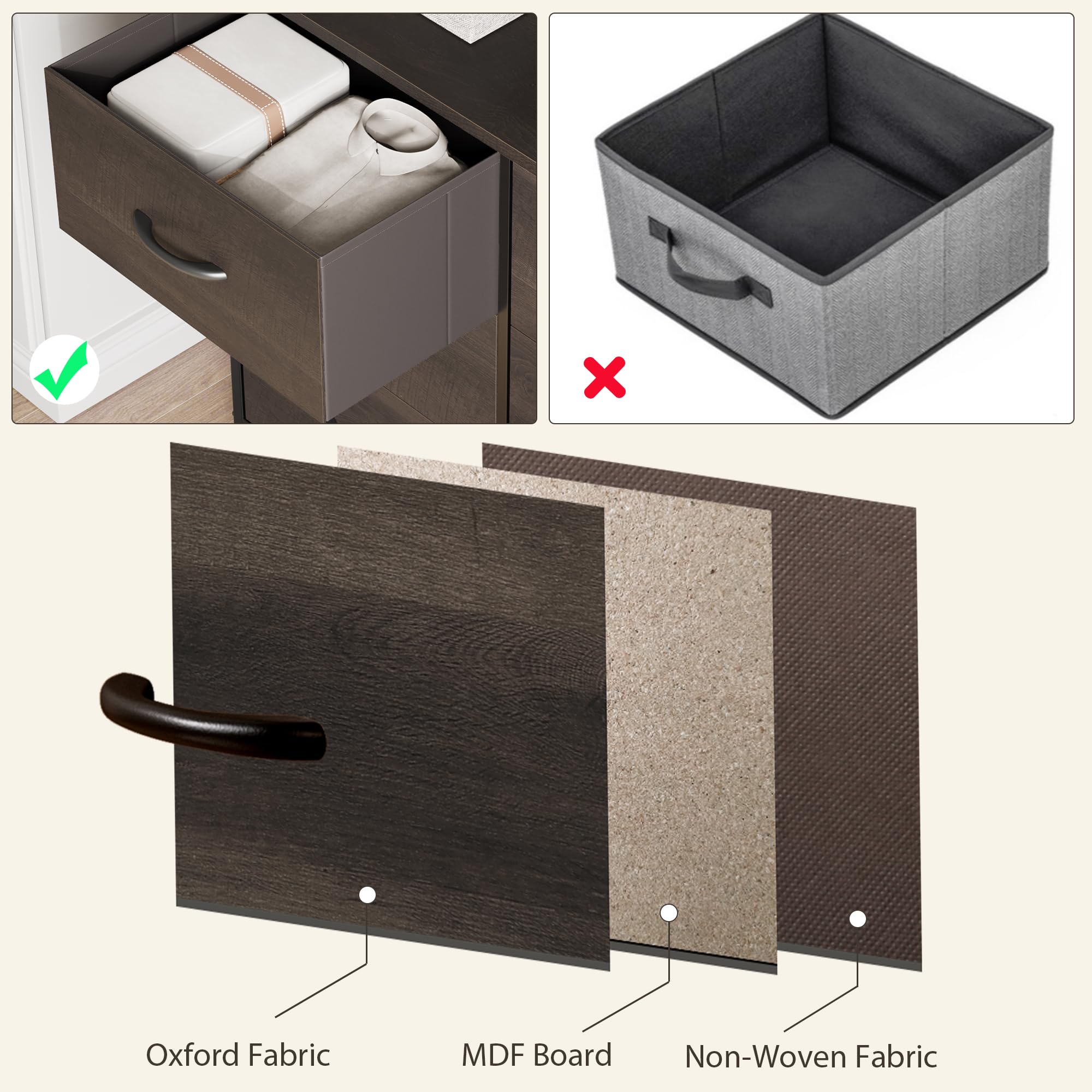 6-Drawer Wood Top Dresser with Fabric Storage Bins - Dark Brown Chest of Drawers for Bedroom, Closet & Kids Room Organization | Perfect as TV Stand, Clothes Storage & Home Decor