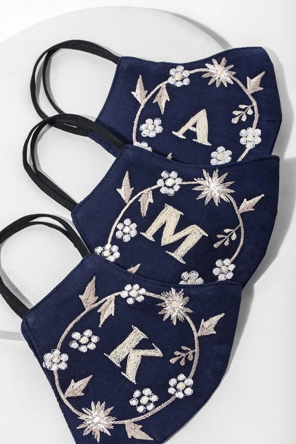 Custom White Embroidered Monogram Face Mask - Personalized Cotton Washable Reusable - Perfect for Travel, Work & Daily Protection