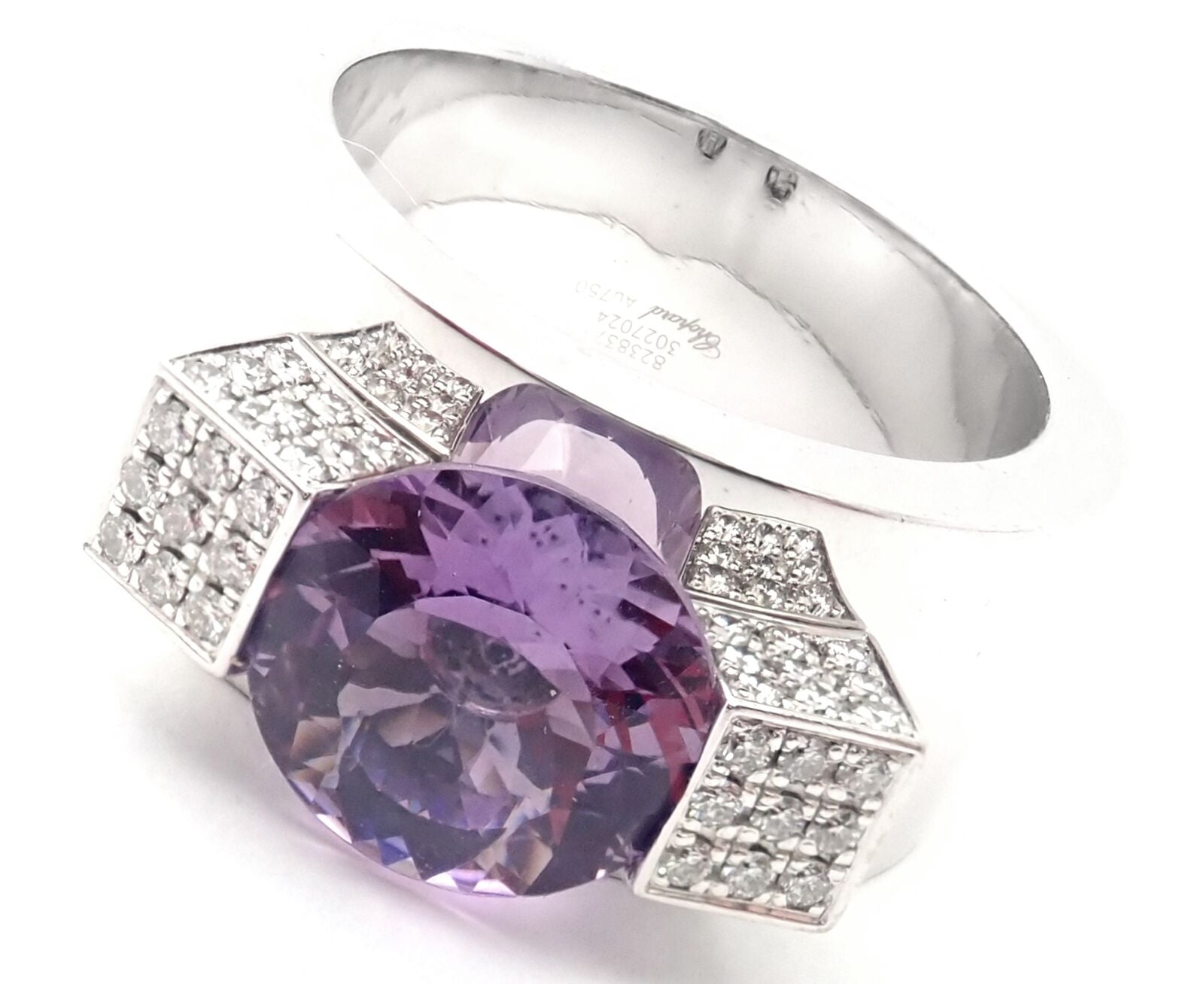 Authentic Chopard 18K White Gold Diamond Amethyst Wide Band Ring for Women - Luxury Wedding, Anniversary & Special Occasion Jewelry Gift