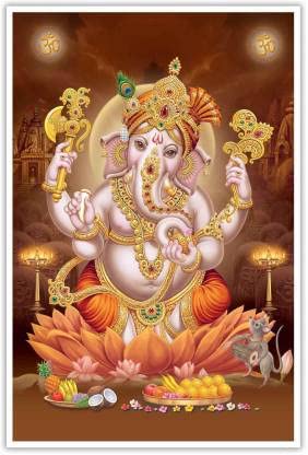 Ganesh Ji Photo Poster - Ganapati Maharaj Hindu God Wall Art Print (18x12 Inches, Rolled) for Home Temple Decor & Spiritual Gifts