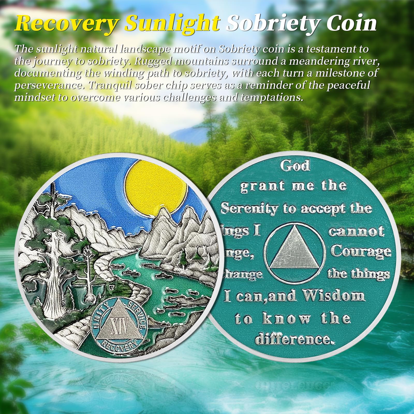 14 Year Sobriety Coin - AA Recovery Medallion with Serenity Prayer - NA Chip for Alcoholics & Narcotics Anonymous - Prime Living Clean Token - Inspirational Gift for Men & Women (Ideal for AA Meetings, Recovery Milestones & Sober Living Support)