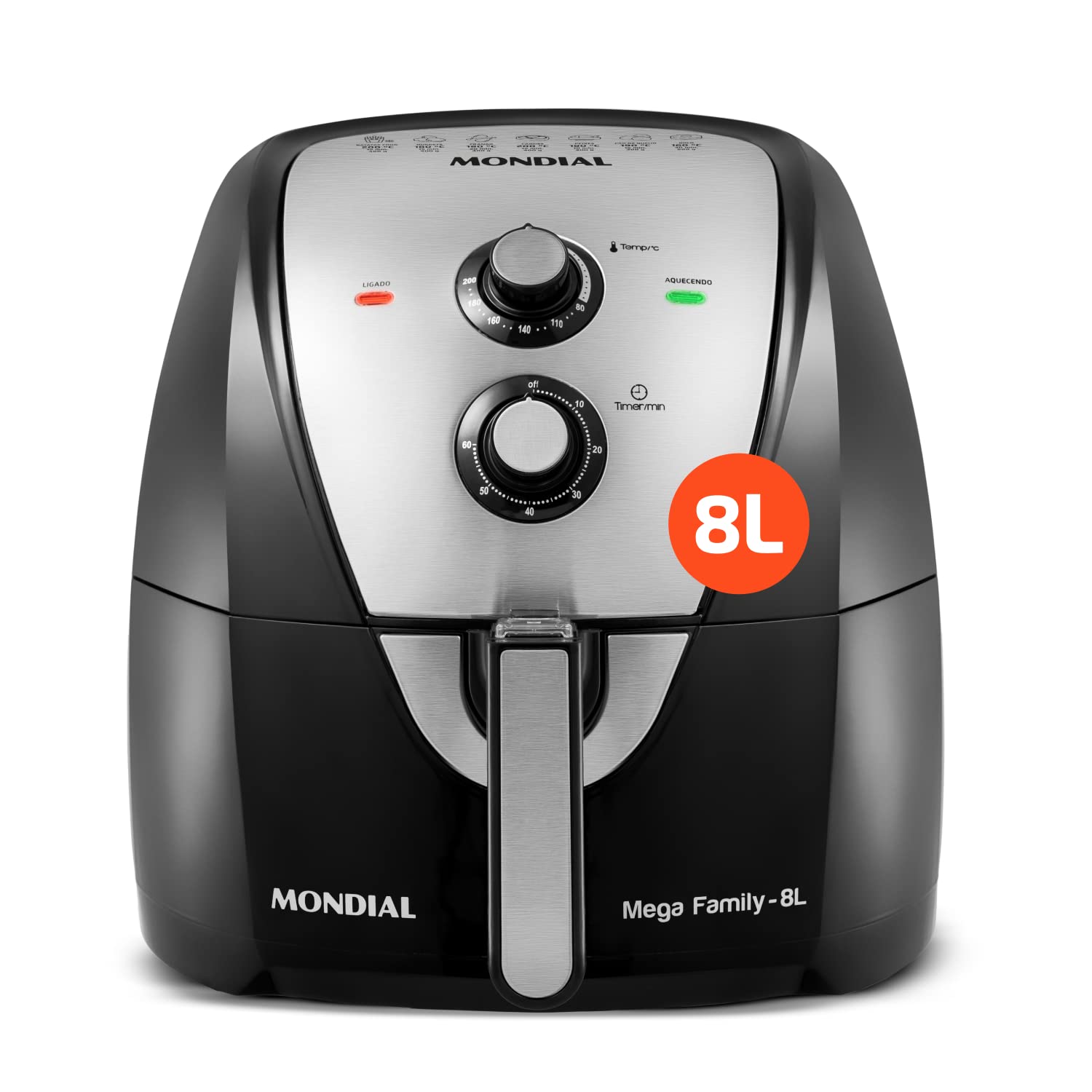 Mondial 8L Air Fryer Oil Free Cooker, 1900W, 110V, Black/Stainless Steel (AFN-80-BI) - Healthy Frying for Family Meals, Snacks & Party Foods