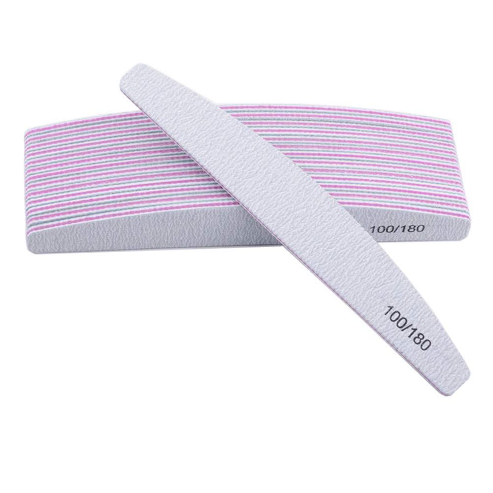 AKOAK 10-Piece Professional Nail File Set - Half Moon Shape, Purple Core, Double-Sided Buffing & Polishing Manicure Tools for Home & Salon Nail Care - Perfect for DIY Manicures, Pedicures and Nail Art