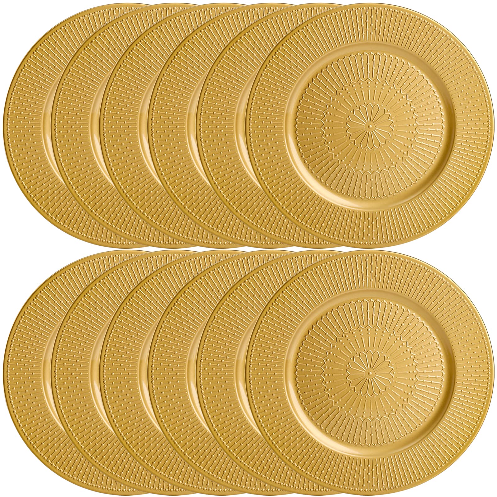 DEAYOU 12 Pack 13-inch Gold Beaded Charger Plates - Elegant Wedding, Party & Holiday Dinner Plates for Table Setting, Buffet Serving & Special Occasions