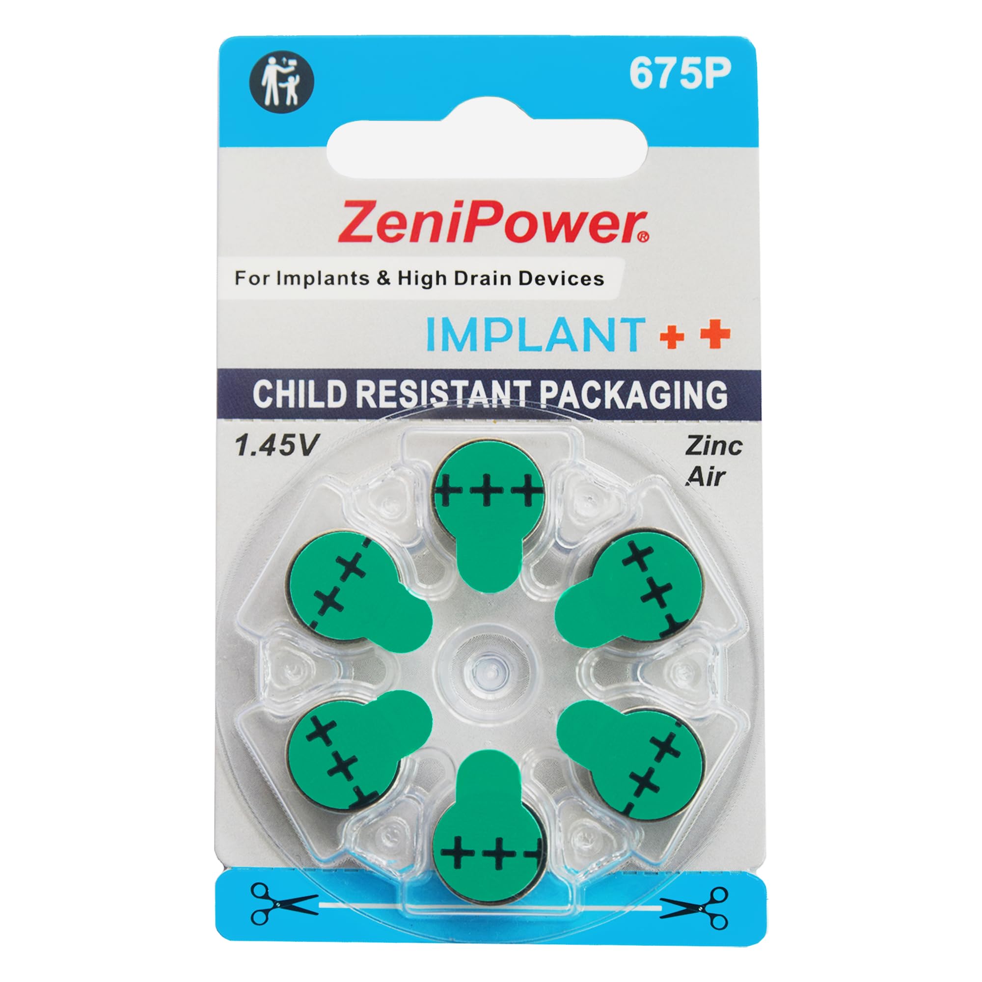 High-Power Zinc Air 1.4V Size 675P/675CI Batteries for Cochlear Implant BTE Speech Processors - 6 Pack - Long-Lasting Hearing Aid Batteries for All-Day Use