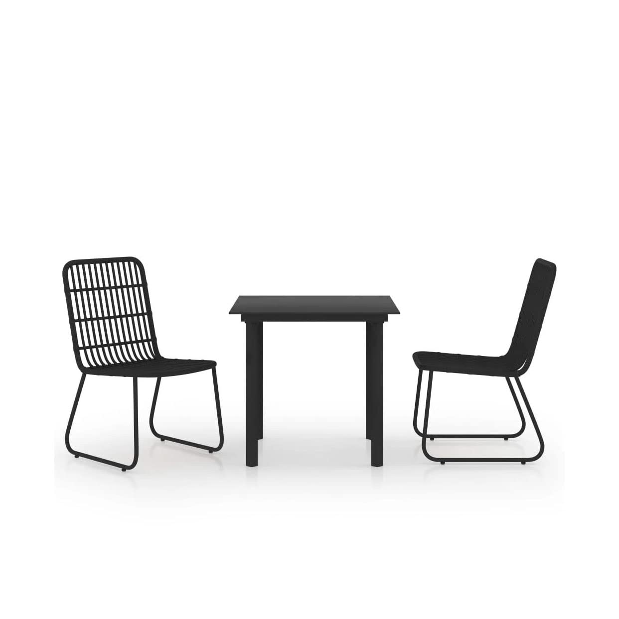 GKOMMERK 3-Piece Outdoor Dining Set - Poly Rattan & Glass Table with Chairs for Patio, Porch, Balcony - Weather-Resistant Furniture for Backyard, Garden & Poolside Entertaining