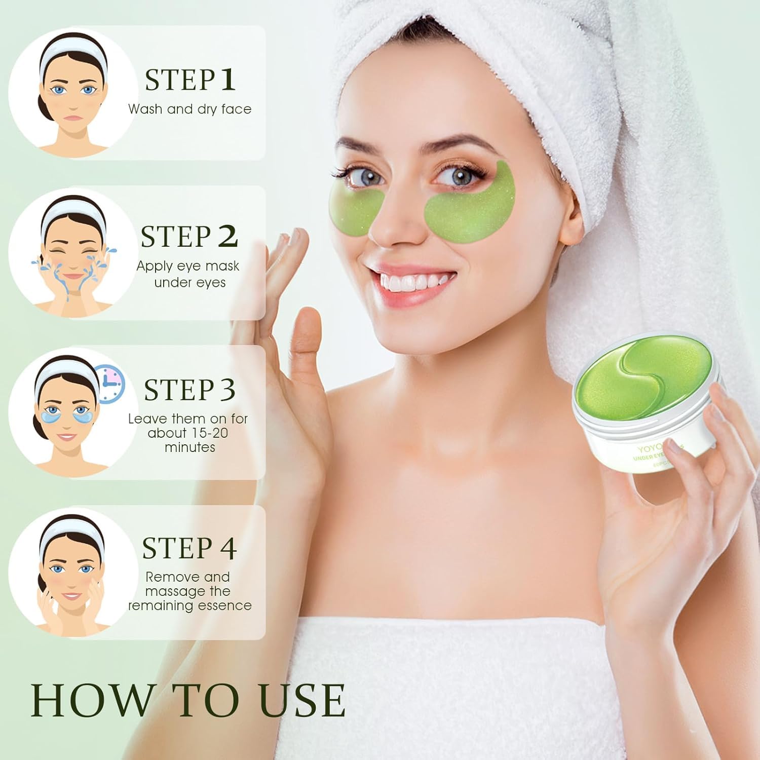 Under Eye Patches for Wrinkles & Dark Circles - Hydrating Eye Gel Masks with Hyaluronic Acid & Collagen (60 Count) - Reduce Puffy Eyes, Fine Lines & Eye Bags - Perfect for Night Routine, Travel & Post-Makeup Care