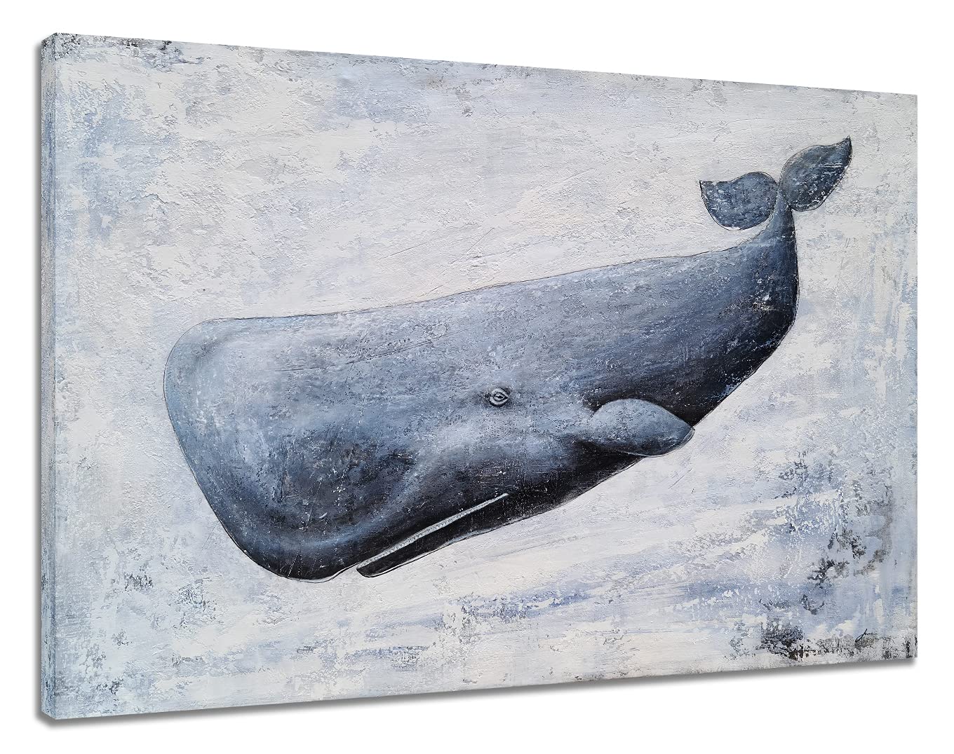 SYGALLERIER Hand-Painted Textured Sperm Whale Canvas Wall Art - Modern Abstract Coastal Animal Painting for Bathroom, Living Room & Bedroom Decor | Perfect for Nautical Theme Home & Office Spaces