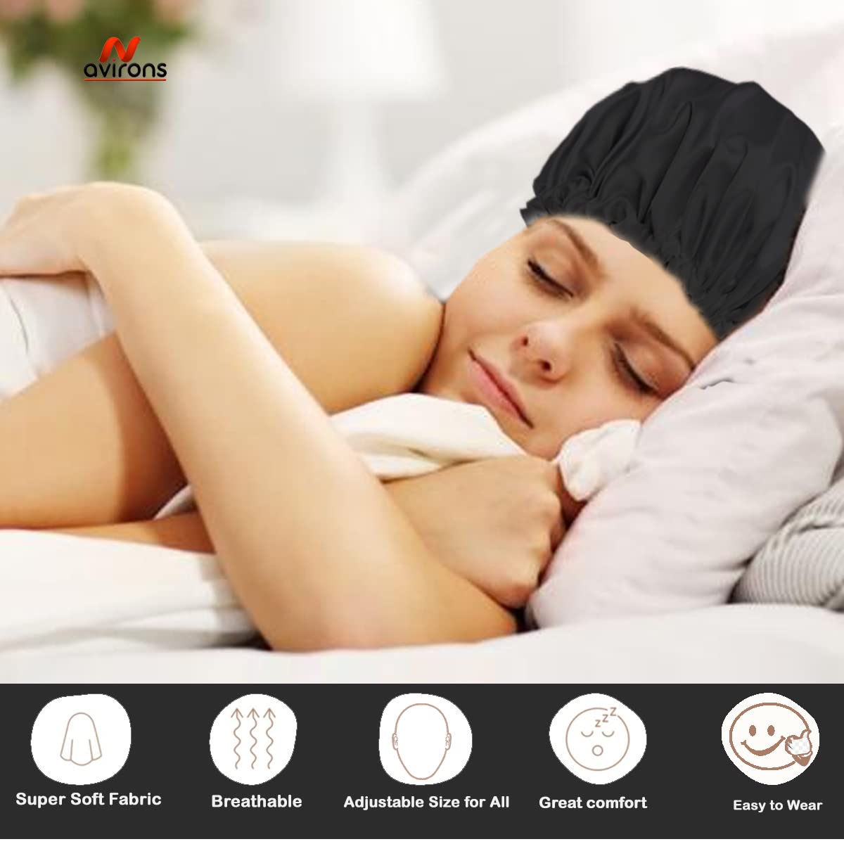 Avirons Satin Silk Hair Bonnet & Sleep Mask Set - Reversible Silk Night Cap for Women with All Hair Types | Soft Satin Hair Protection for Sleeping, Travel & Home Care | Prevents Breakage & Frizz