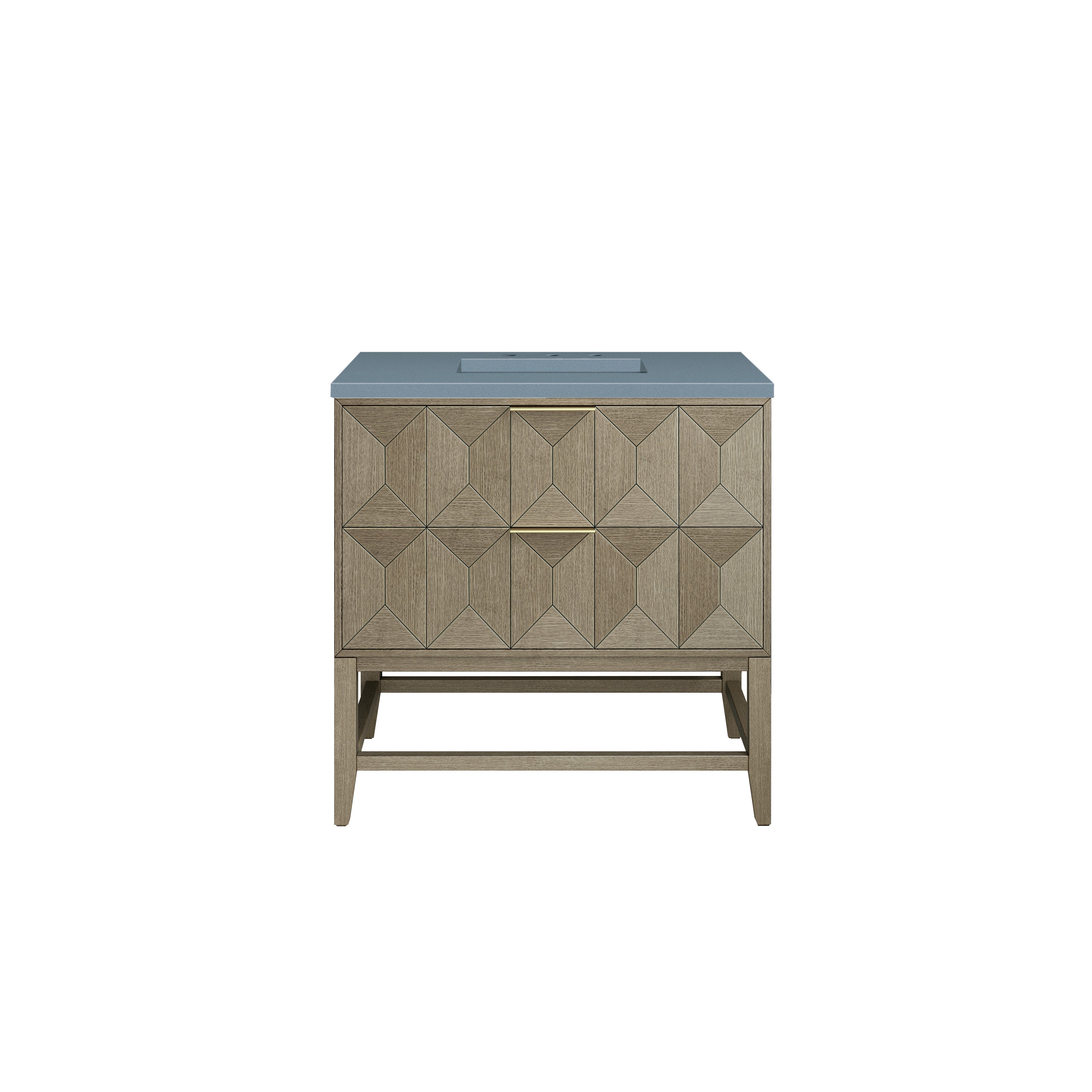 Emmeline 36 Inch Single Bathroom Vanity with Pebble Oak Finish & 3CM Cala Blue Stone Top - Perfect for Modern Home Bathroom Renovation and Small Space Design