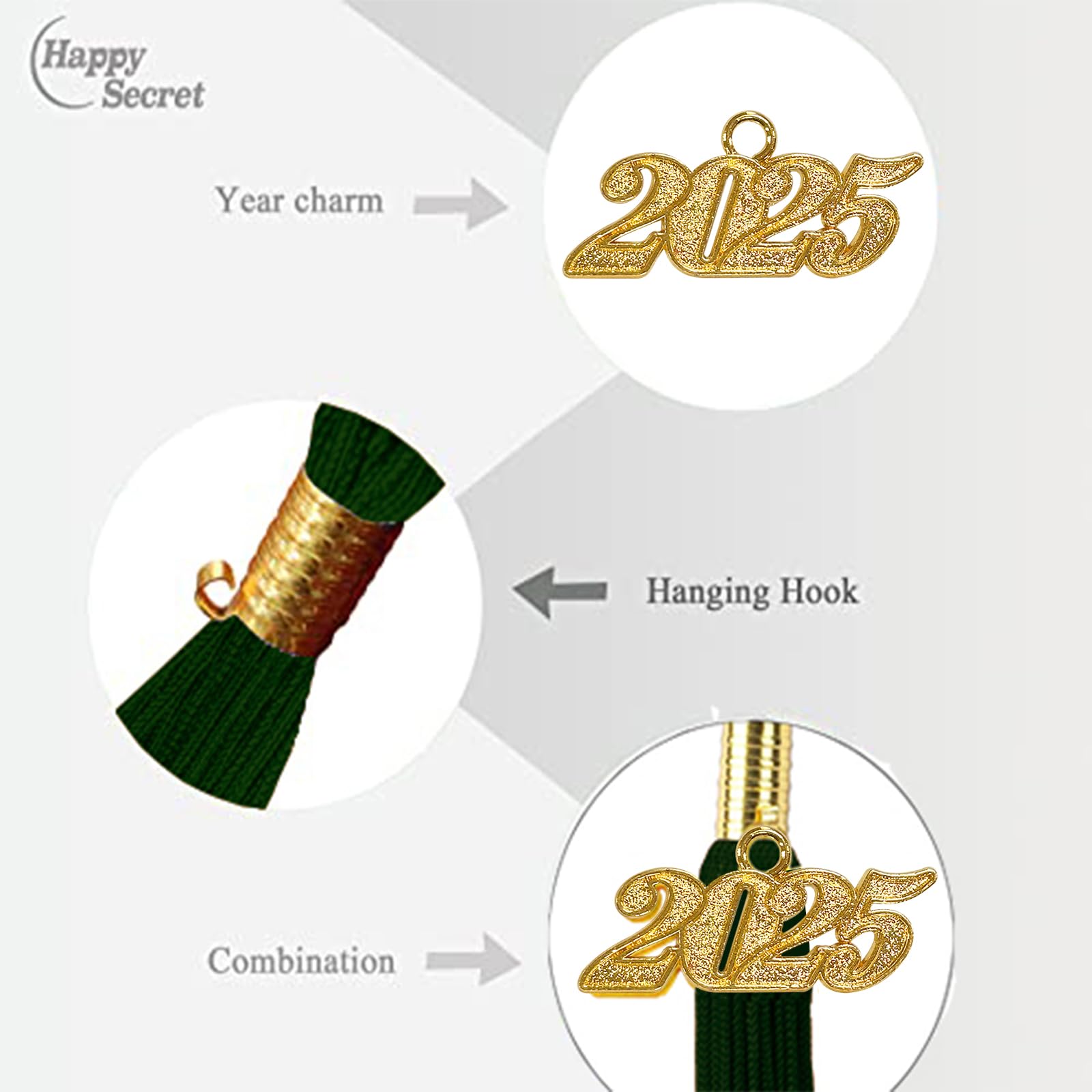 2025 Graduation Cap Tassel with Year Charm - Happy Secret Graduation Ceremony Accessories for High School & College Graduates - Perfect for Commencement, Photo Shoots & Keepsakes