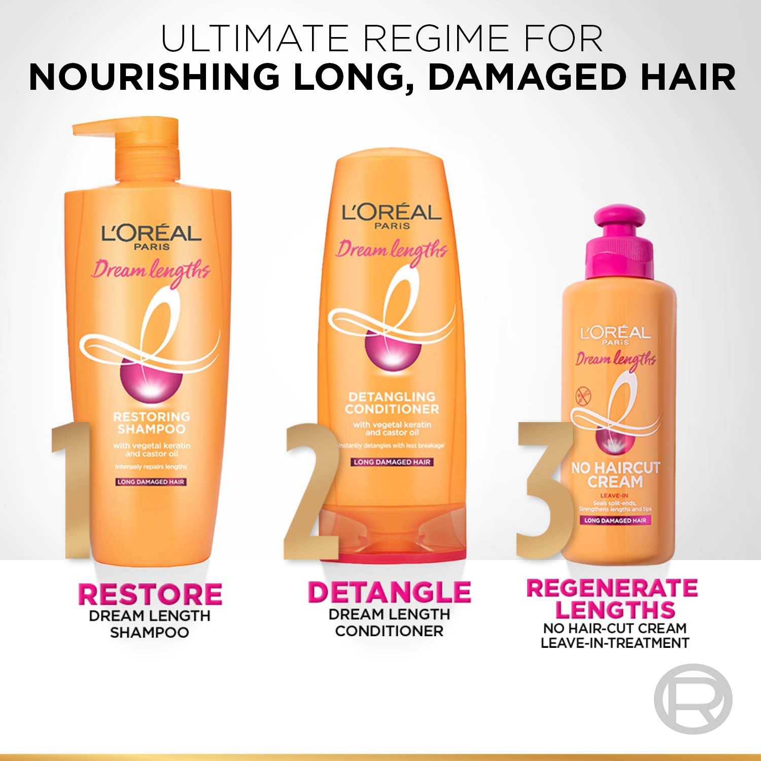 L'Oréal Paris Dream Lengths Conditioner - Nourishing & Repairing for Long, Lifeless Hair - 180ml - Restores Shine & Softness - Perfect for Daily Hair Care & Damaged Hair Repair