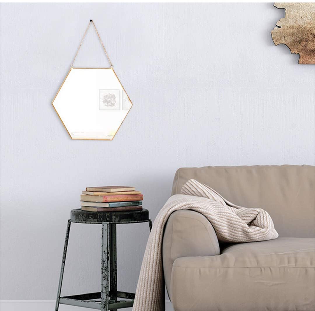 Hexagon Hanging Wall Mirror - Gold Geometric Decorative Mirror for Living Room, Bedroom & Bathroom - Stylish Home Decor Accent Piece