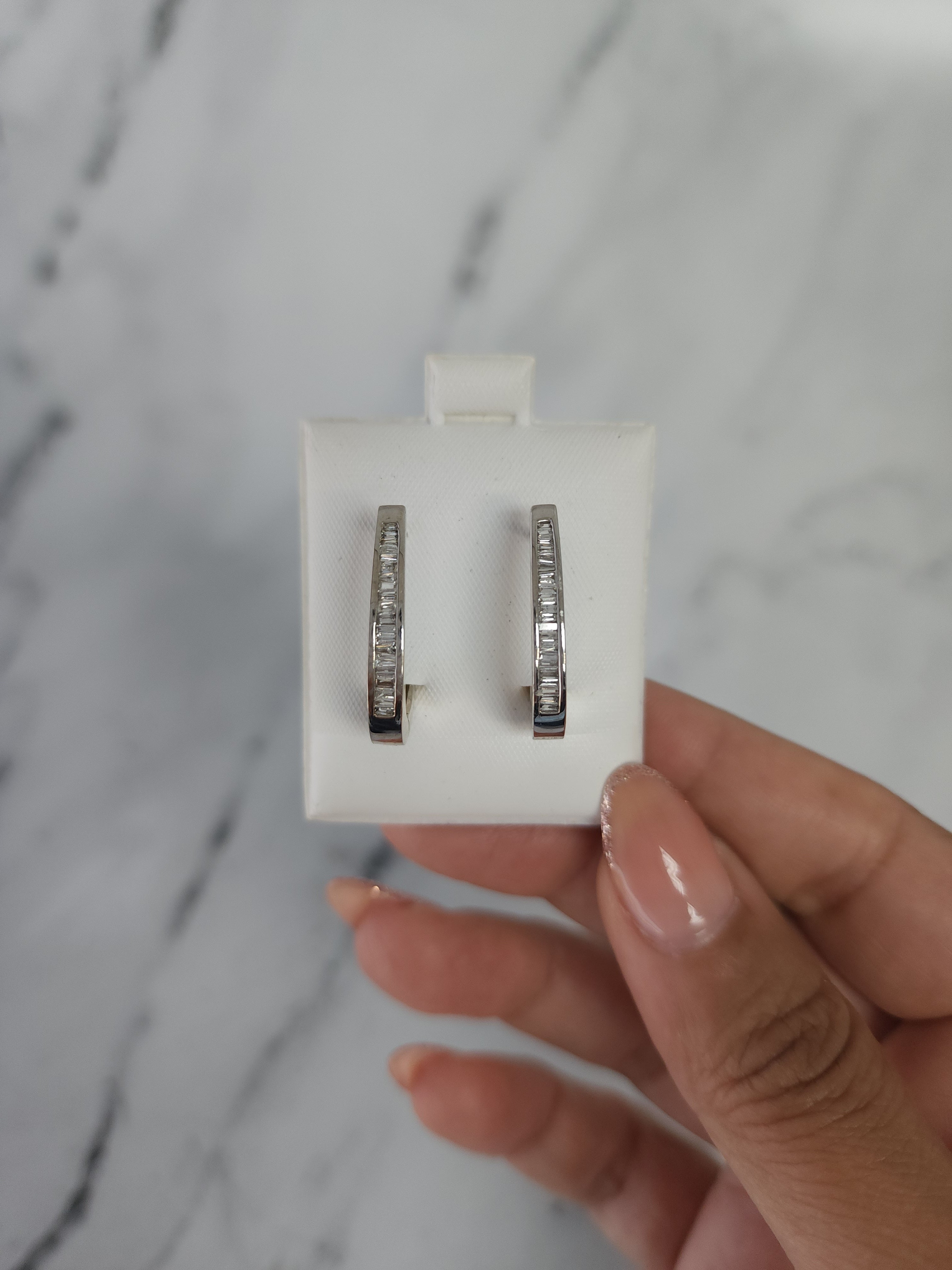 14K White Gold Baguette Diamond Hoop Earrings - 0.80cttw Elegant Dangle Earrings for Women, Perfect for Weddings, Parties & Special Occasions