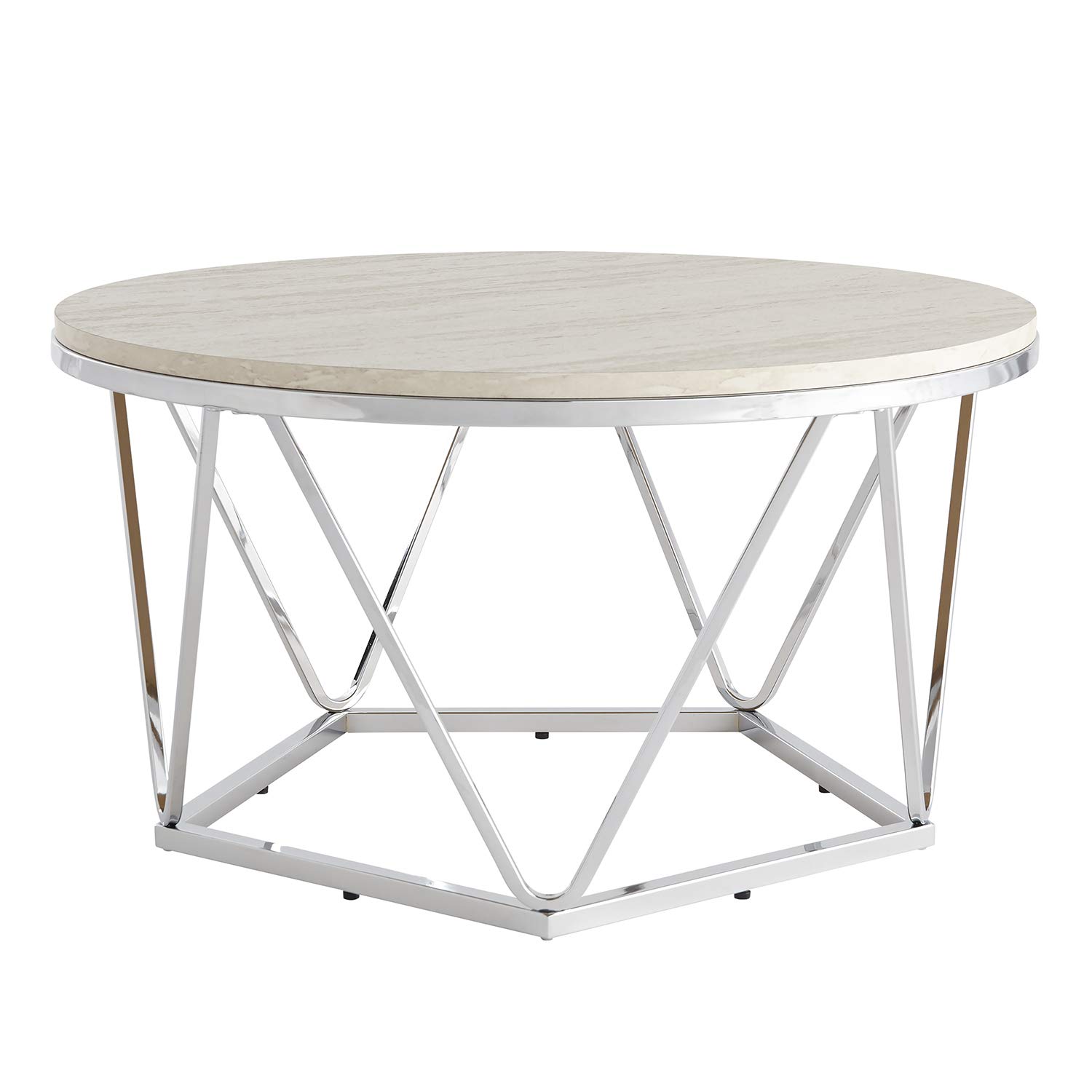 SEI Furniture Luna Cocktail Table - Silver Faux Travertine Coffee Table for Living Room, Patio & Lounge - Modern Side Table for Home Decor & Entertaining