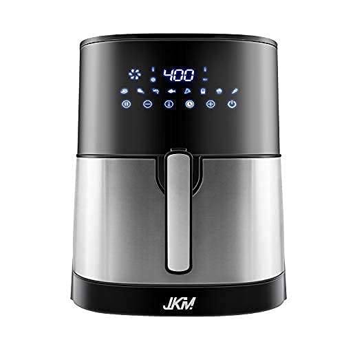 JKM 5.3 Quart Digital Air Fryer - 1700W Oil-Free Cooker with 8 Preset Programs & Auto Shut Off - Stainless Steel Design for Healthy Frying - Perfect for Family Meals, Snacks & Quick Cooking