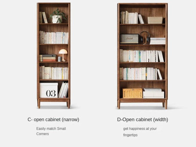 Solid Black Walnut & Oak Wood Bookcase - Customizable Wall-Mounted Bookshelf for Living Room, Home Office & Library Storage