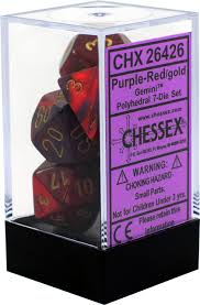 Chessex Polyhedral 7-Dice Set - Gemini Style Purple & Red with Gold Accents | Perfect for D&D, RPG Games, and Tabletop Gaming