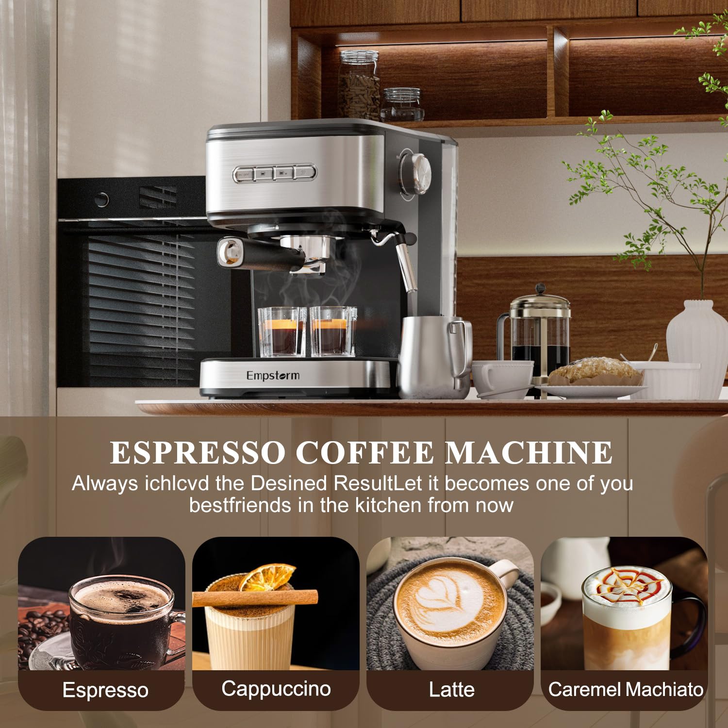 20 Bar Professional Espresso Machine with Milk Frother Steam Wand - Automatic Shut-off, Perfect for Home Baristas & Coffee Lovers - Make Lattes, Cappuccinos & More for Breakfast, Office or Cafe Use