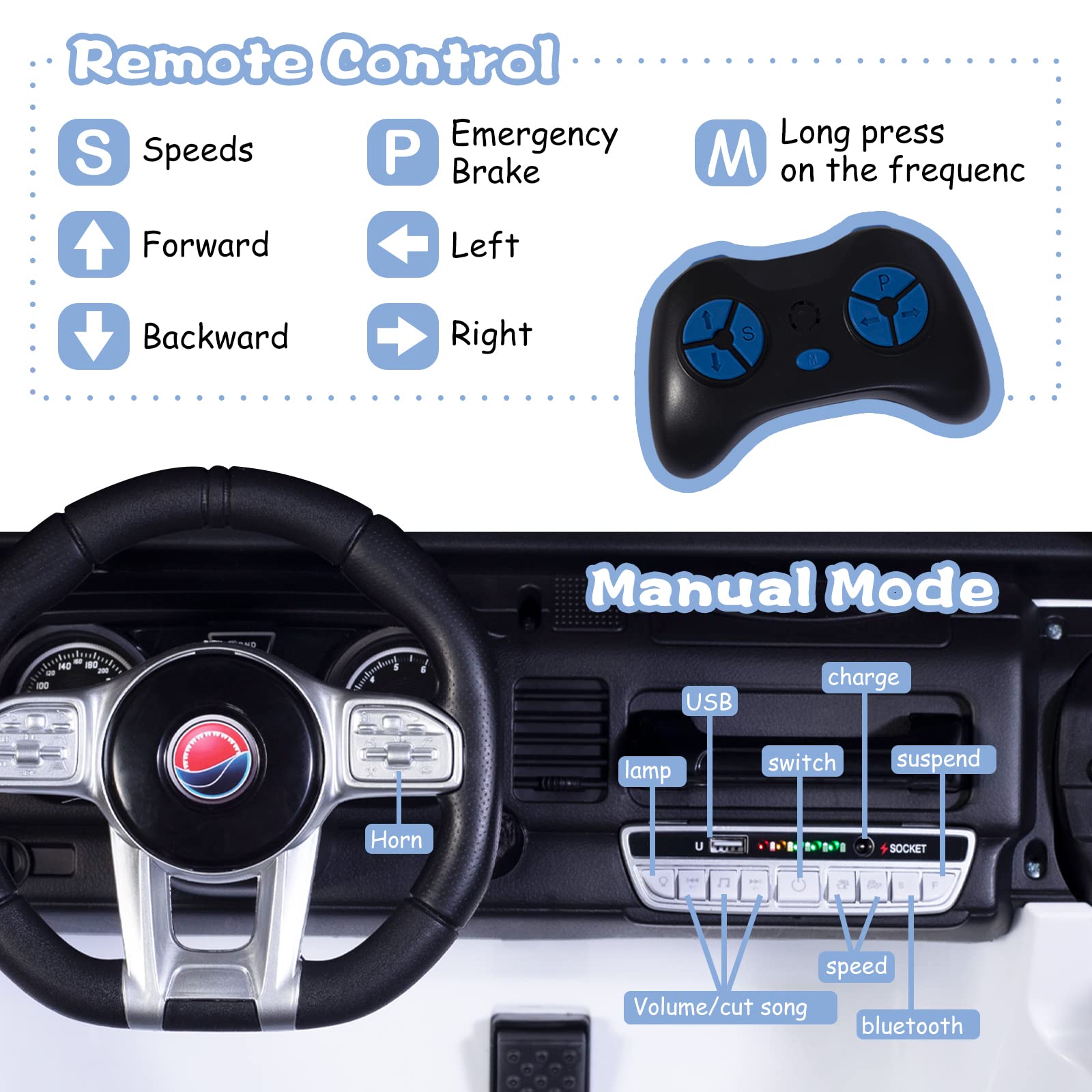 12V OTTARO 2-Seater Electric Ride-On Truck for Kids - Remote Control, Spring Suspension & LED Lights - Battery Powered Toy Car with Music (White) | Perfect for Outdoor Play, Birthday Gifts & Backyard Fun