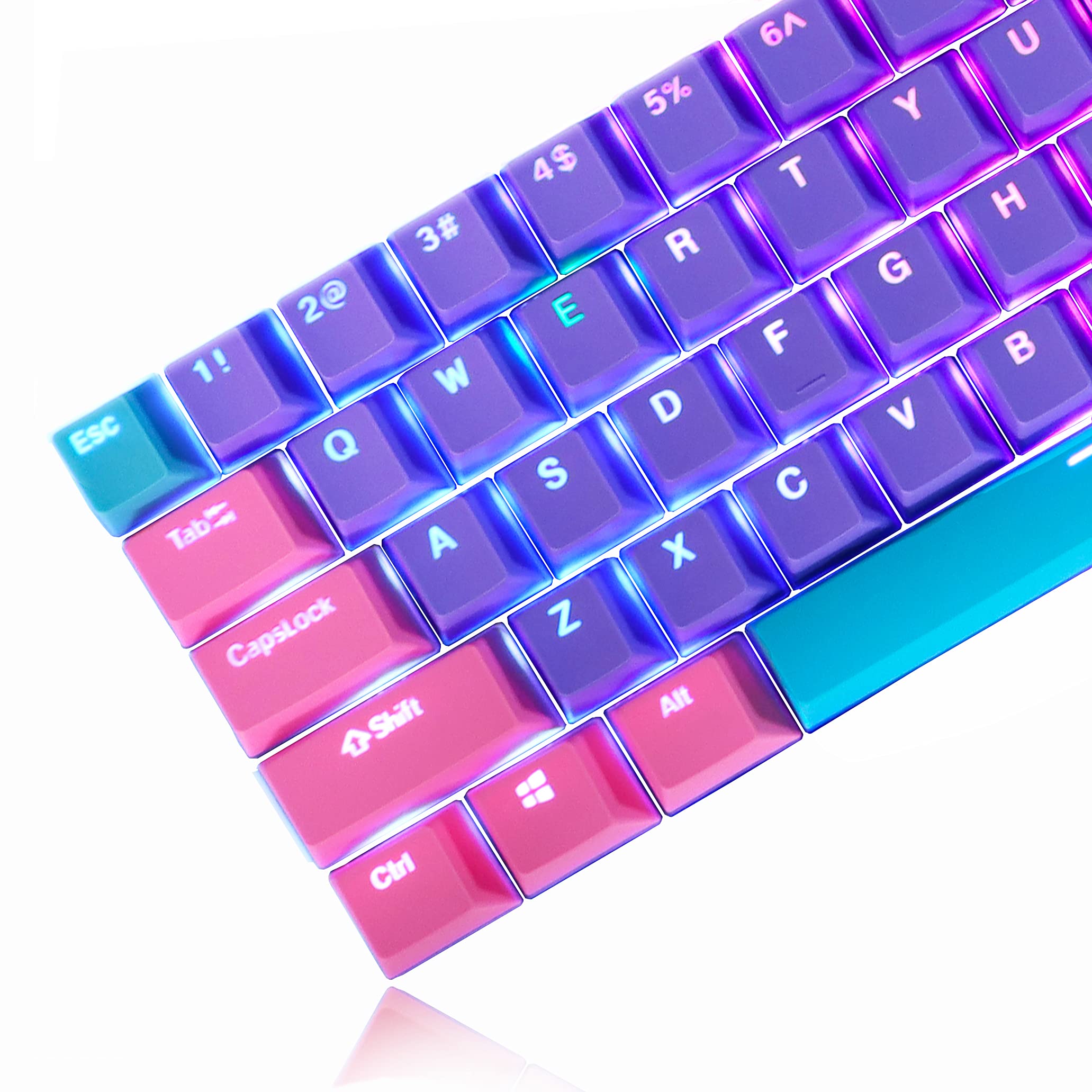 Backlit Keycaps for GK61/RK61/Anne Pro 60% Keyboard - PBT Keycap Set for Gaming (Violet)