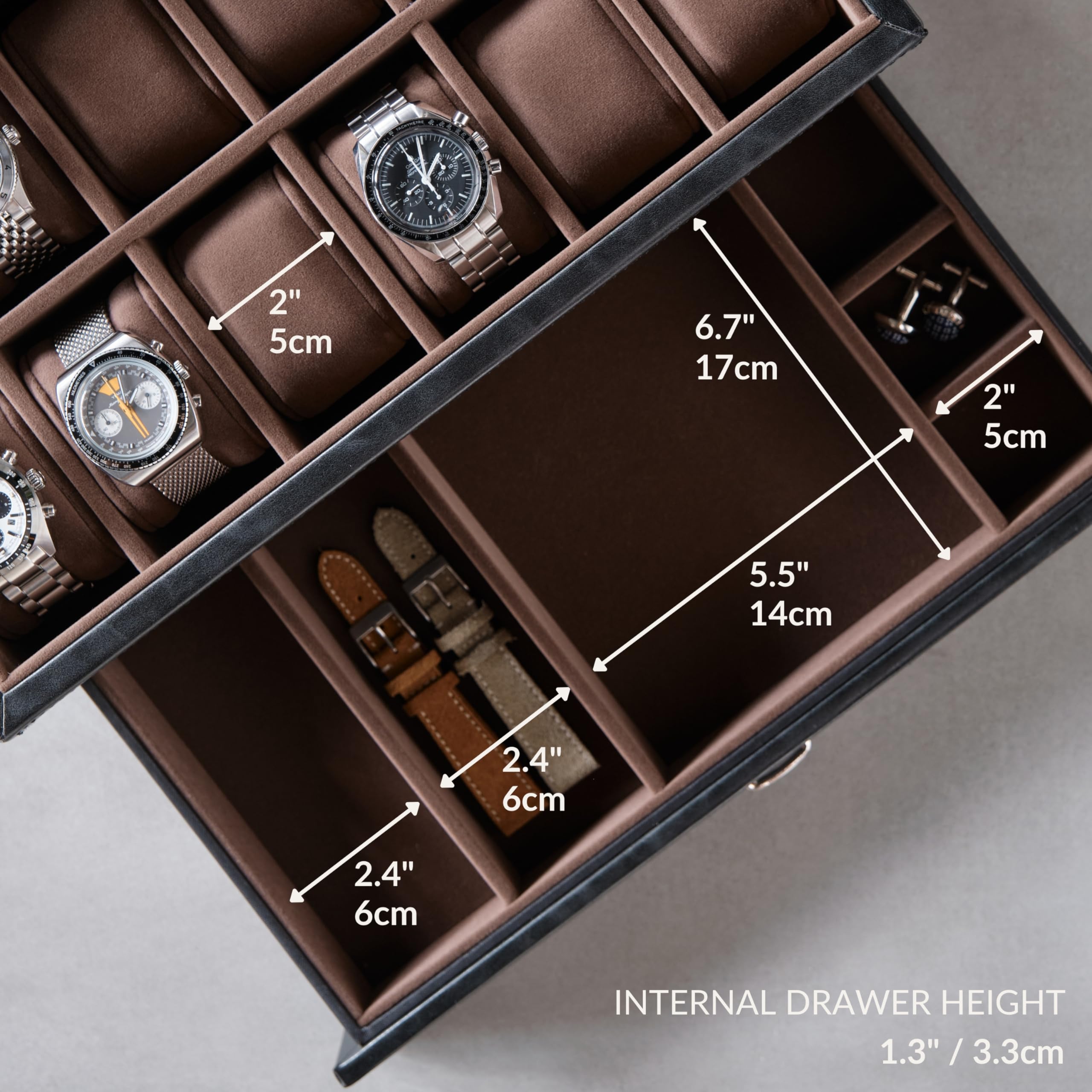 TAWBURY 12-Slot Watch Box for Men - Faux Leather Watch Storage Case | Perfect for Watch Collection & Display