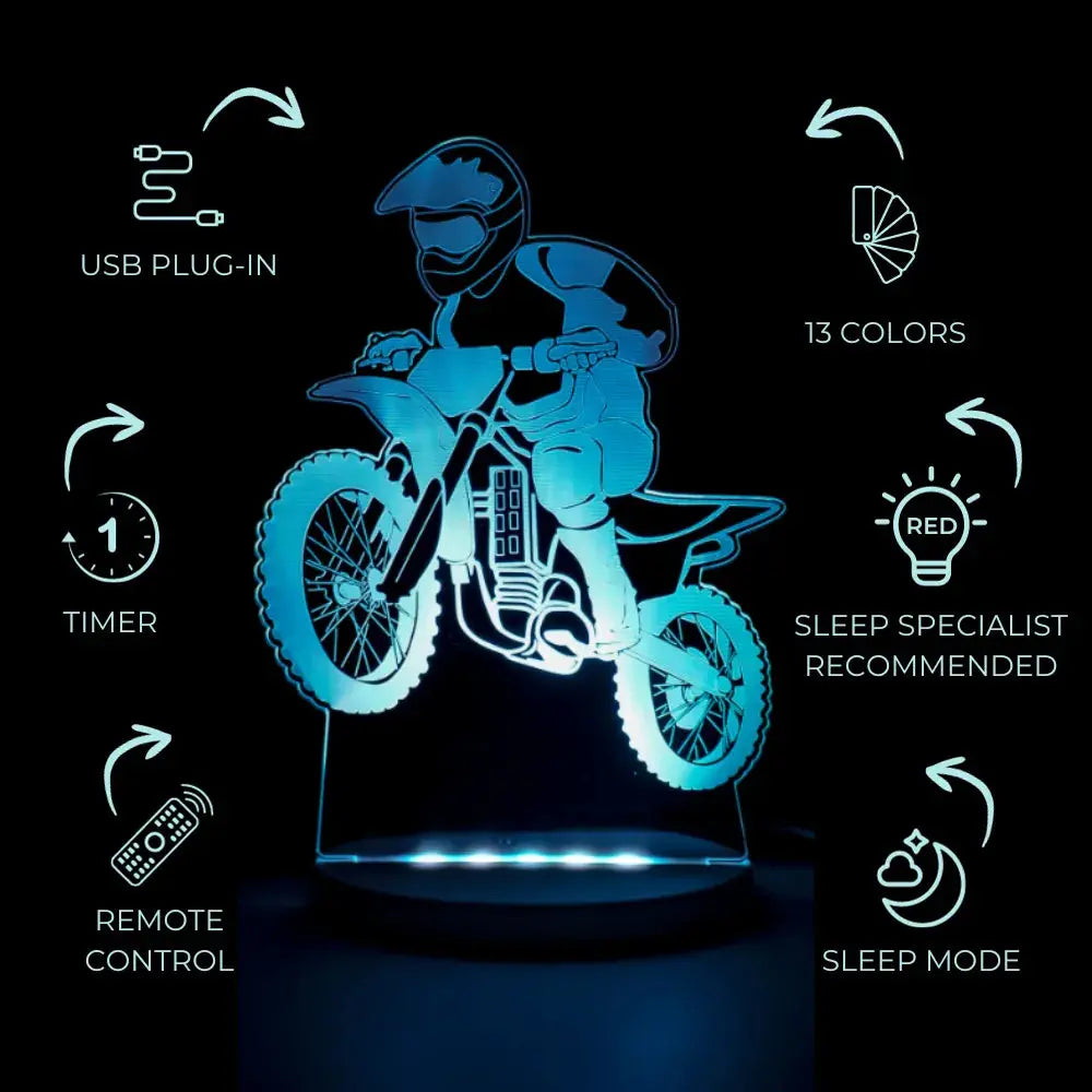 Duski Motorcycle Night Light - LED Bedside Lamp for Kids Room, Nursery, and Home Decor - Perfect for Nighttime Safety and Relaxation