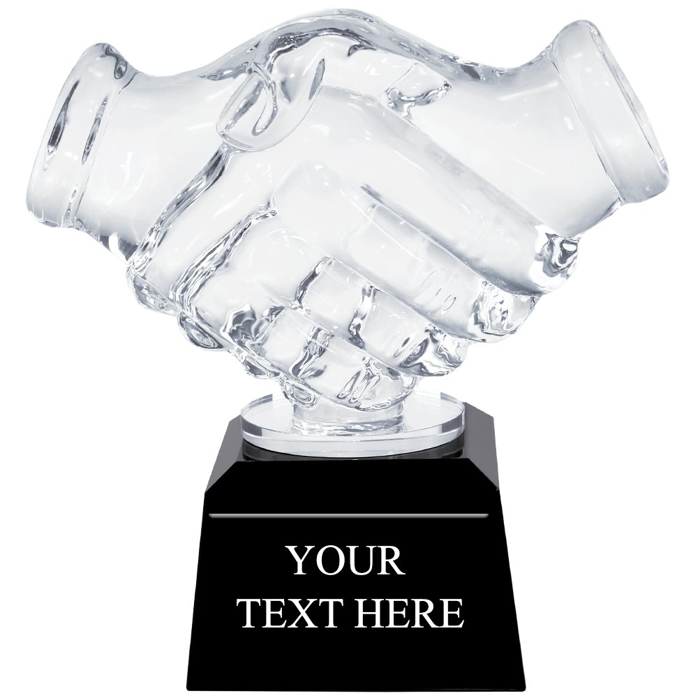 Premium Crystal Handshake Trophy - Custom Engraved Corporate Awards for Business Achievements, Team Recognition & Milestone Celebrations - Perfect for Office Decor, Employee Appreciation & Leadership Awards