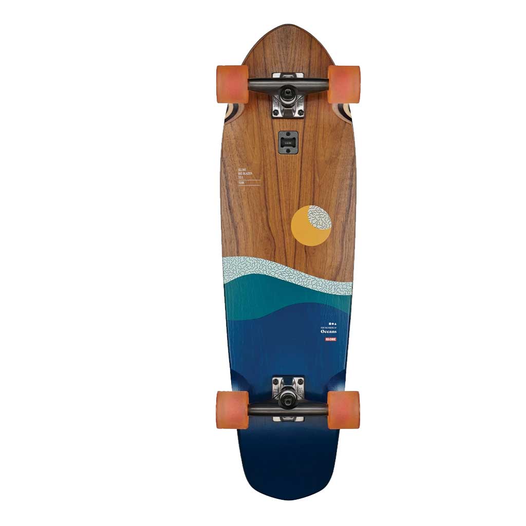 Globe Big Blazer 32 Inch Complete Cruiser Skateboard - Teak/Oceans Design - Perfect for Commuting, Campus Riding & Urban Cruising