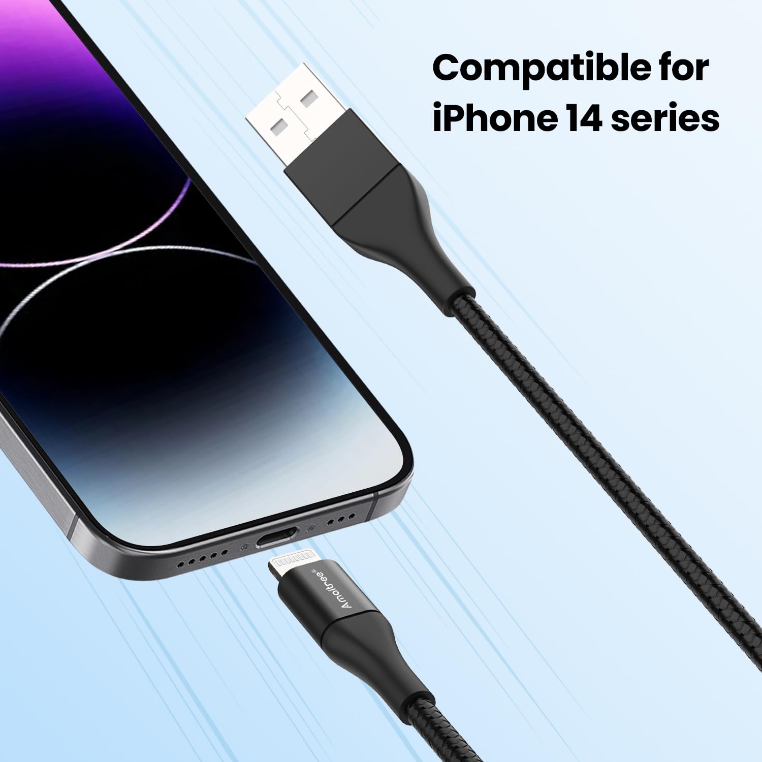 Apple MFi Certified Lightning Cable 4Ft 2-Pack - 3A Fast Charging USB A to Lightning Woven Braided Cable for iPhone 14/13/12/11/XS/XR/8/7/6/5 Series - Durable & Tangle-Free - Perfect for Home, Office, Car Play & Travel Use - Black