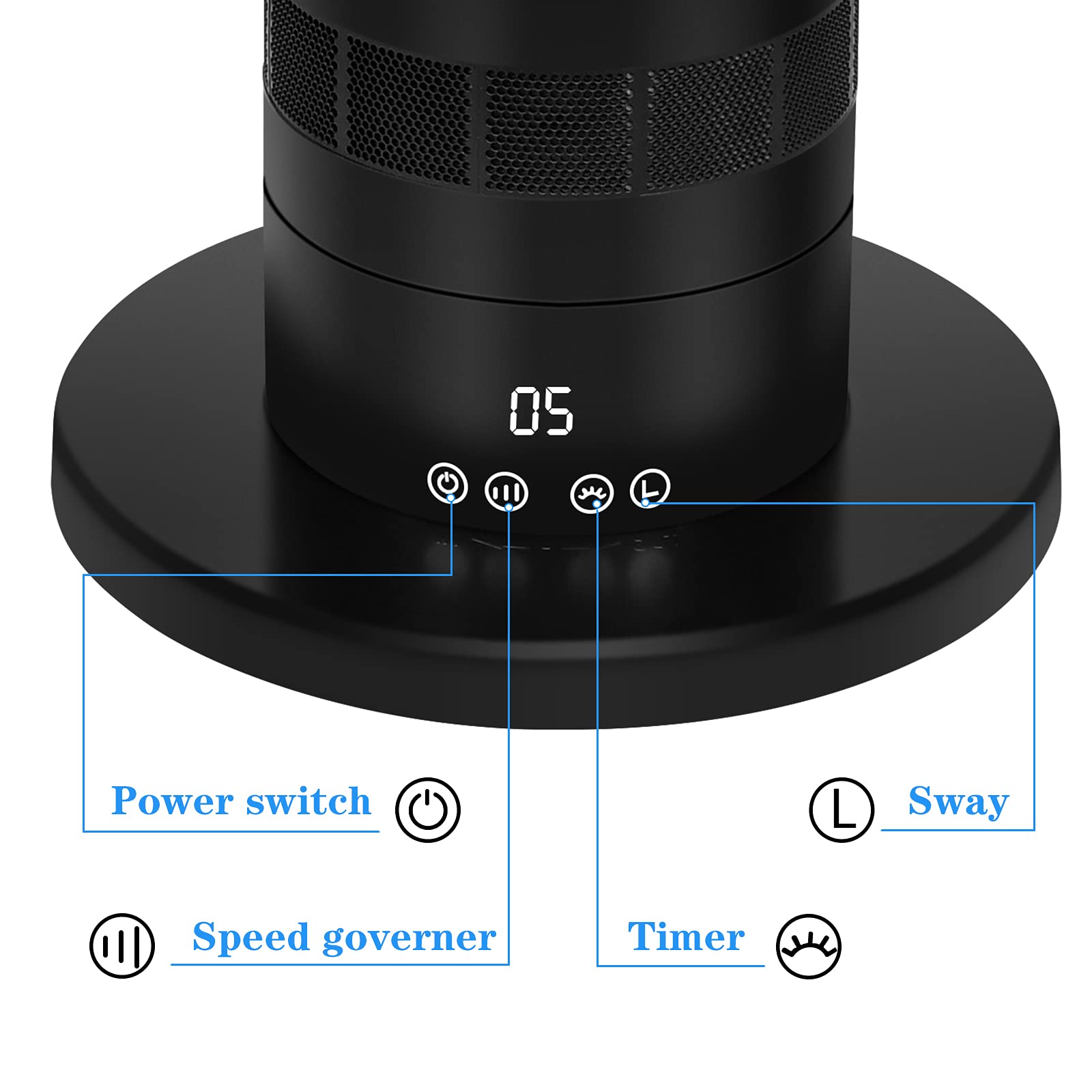 HealSmart Medium Portable Bladeless Fan - 10 Speed Settings, 10-Hour Timer, Ultra Quiet & Lightweight (24 Inch, Black) | Perfect for Office Desk, Bedroom & Outdoor Use