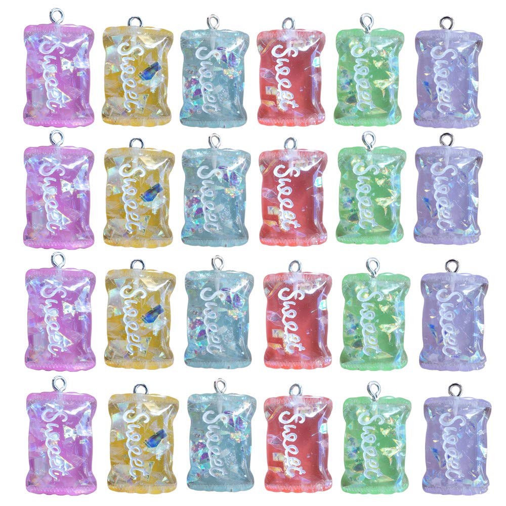 24 Pcs Sweet Candy Charms - Colorful Resin Candy Pendants for DIY Jewelry Making, Earrings & Necklaces for Girls - Perfect for Kids Crafts, Birthday Gifts & Party Favors