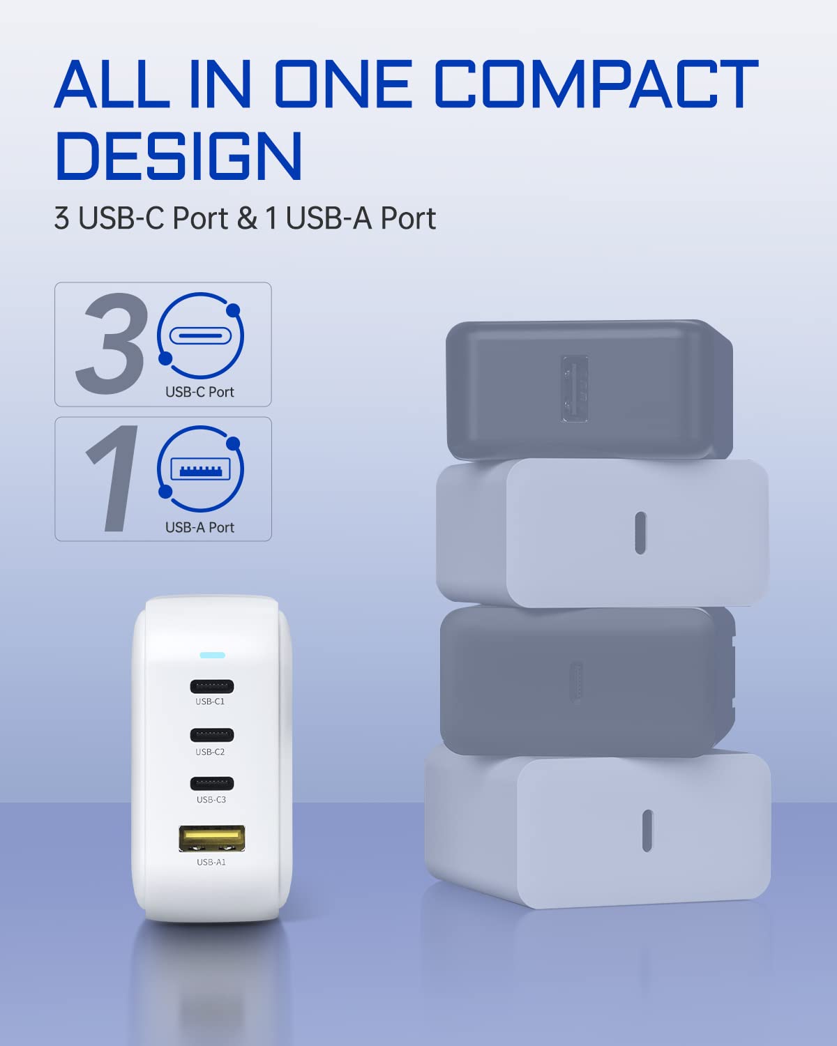 100W GaN Fast Charger with 4 Ports - USB C PD 100W Wall Charger Adapter, Compact Foldable Design for MacBook Pro/Air, iPad Pro, iPhone 15, Galaxy S23 - Perfect for Travel, Office & Home Charging Needs