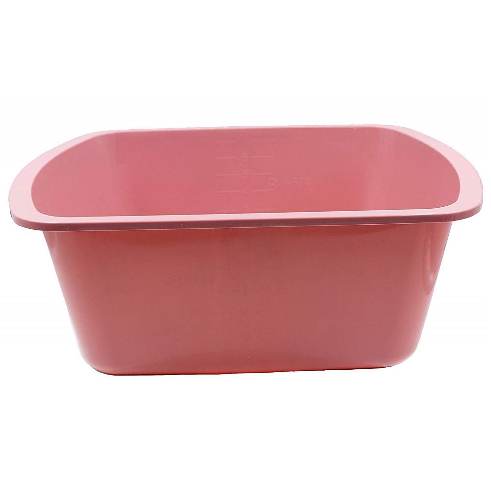 7 Quart Rectangular Plastic Wash Basin with Measurement Graduations - Rose Color (Pack of 6) for Kitchen, Laundry, Bathroom & Camping Use