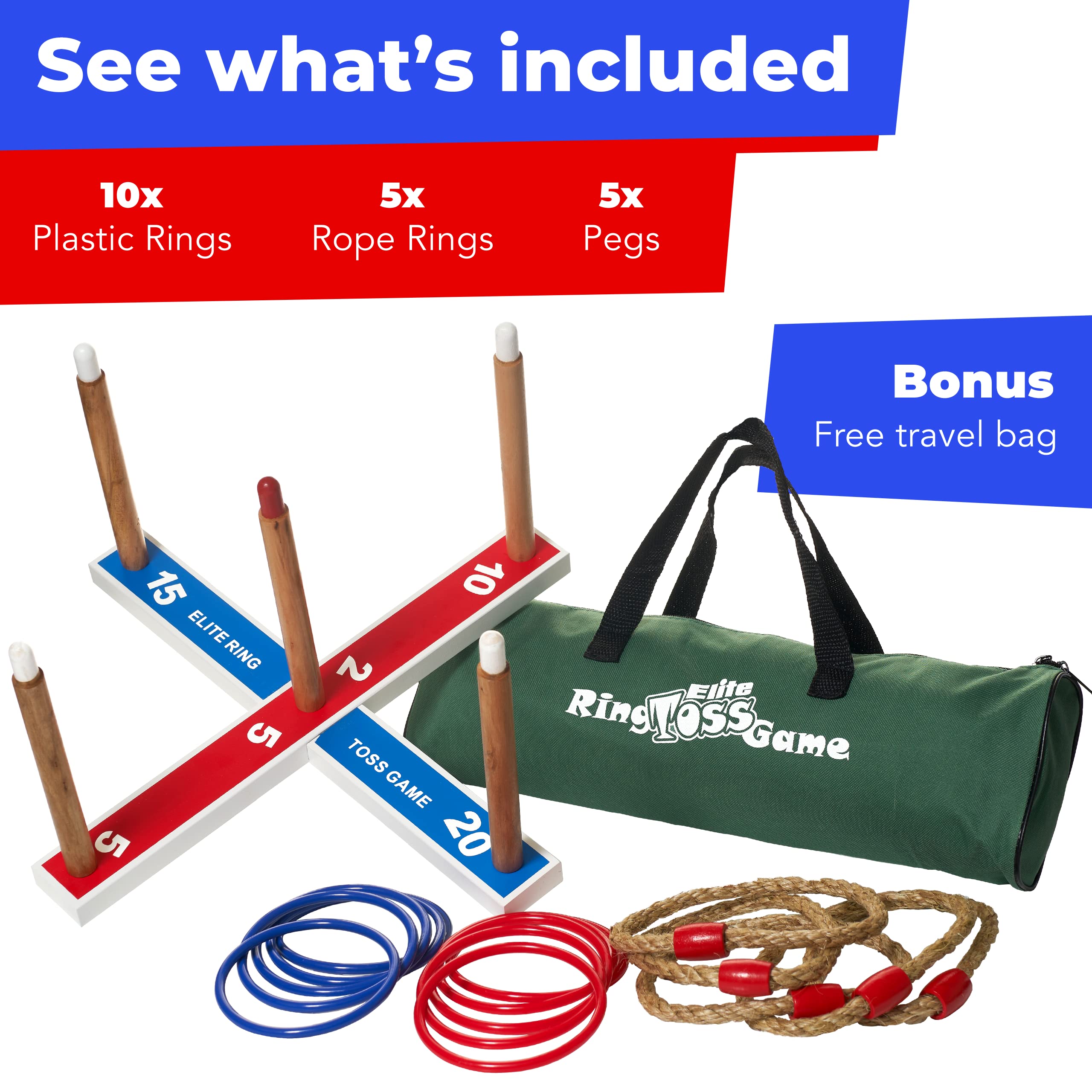 Elite Sportz Ring Toss Game Set - Outdoor Yard Games for Kids & Adults - Fun Backyard Toys for Family Gatherings, Birthday Parties, Picnics and BBQ Events - Perfect Lawn Game for Ages 4-8+