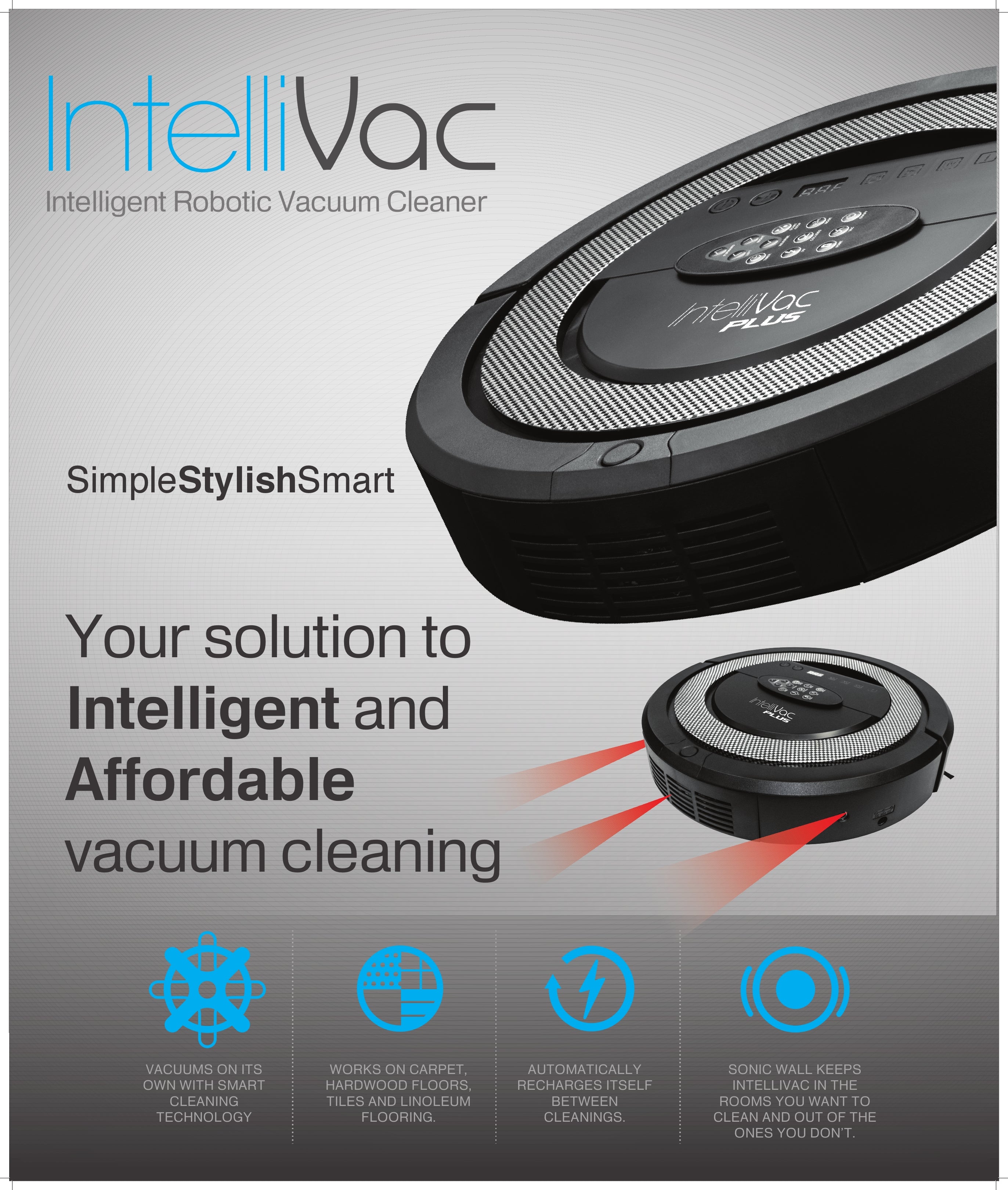 Intellivac Robotic Vacuum Cleaner - Smart WiFi Connected, Self-Charging, Powerful Suction for Pet Hair & Hard Floors - Ideal for Home, Office & Apartment Cleaning