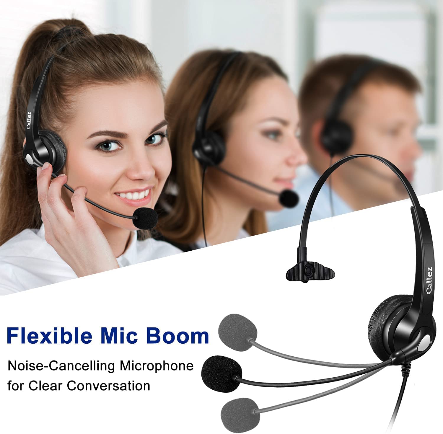 Noise Cancelling Office Telephone Headset with 2.5mm Jack - Compatible with Panasonic KX-TGEA20, AT&T ML17929, Vtech, RCA & Uniden Cordless DECT Phones - Perfect for Call Centers, Remote Work & Customer Service