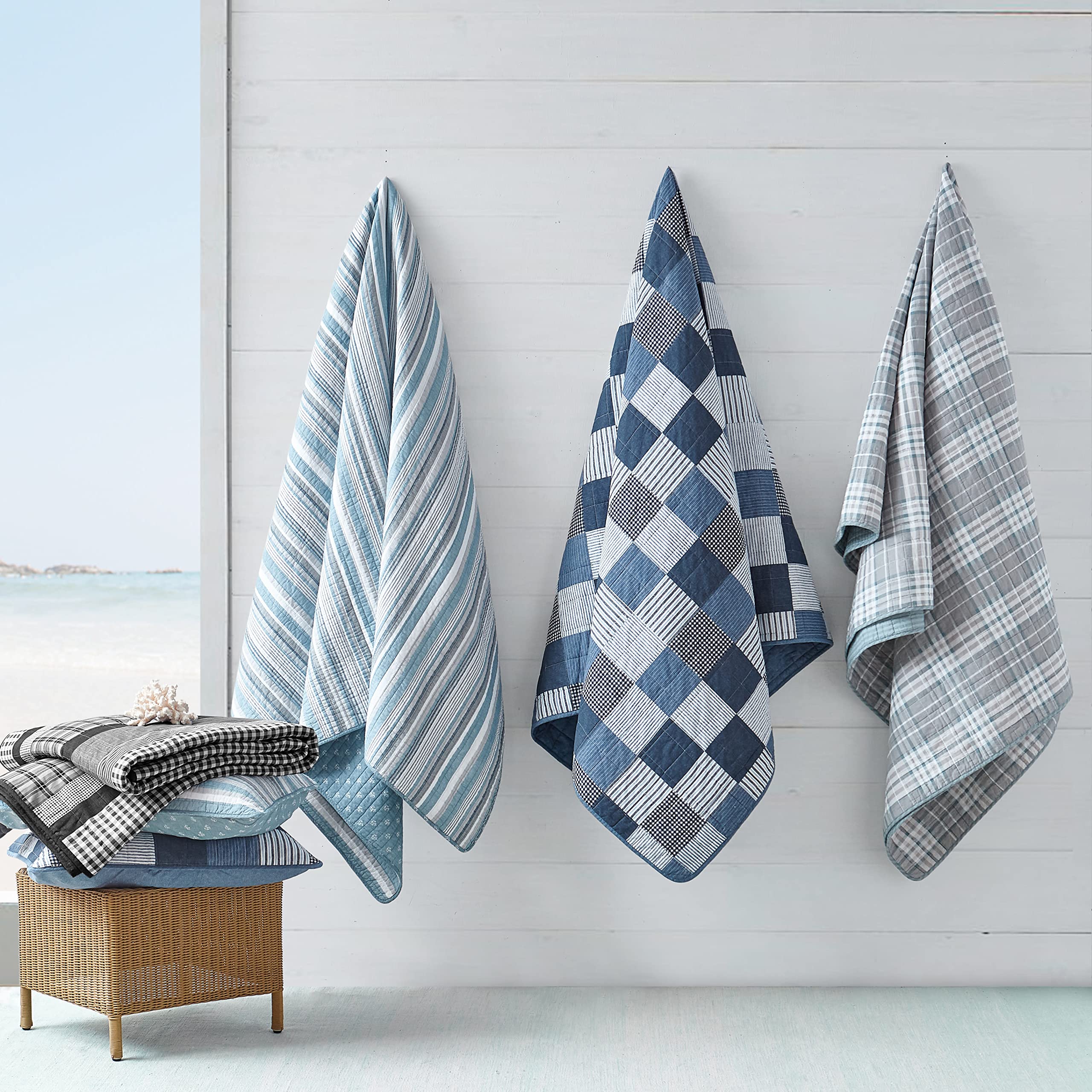 Nautica King Quilt Set - 100% Cotton Reversible Bedding with Matching Shams | All-Season Luxury Home Decor in Galewood Blue | Perfect for Master Bedroom & Guest Room