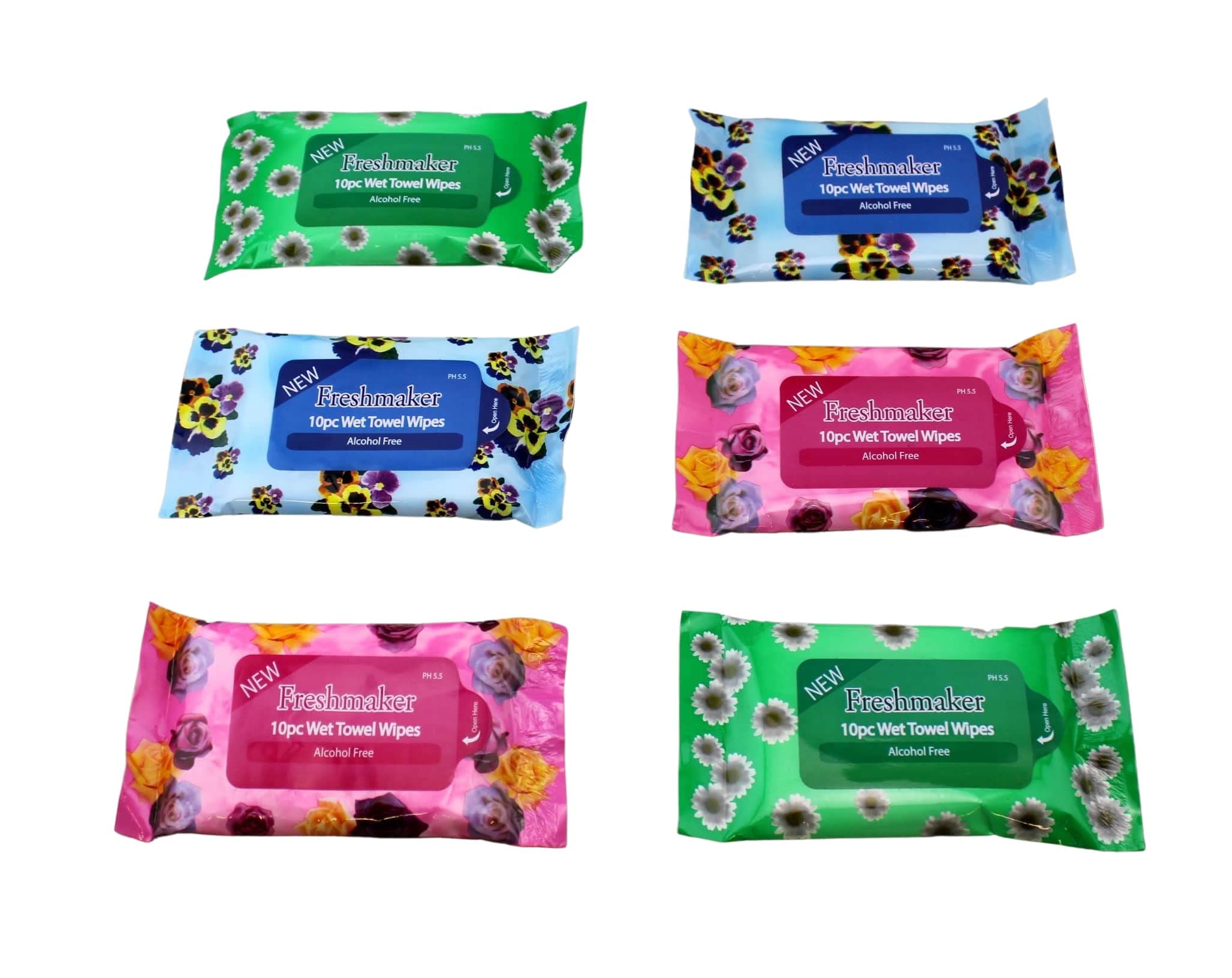 6 Pack Travel-Sized Hand Wipes - Antibacterial Wet Wipes for Adults & Kids, On-The-Go Cleaning Wipes for Hands, Face & Surfaces - Perfect for Travel, Gym, Office & Outdoor Activities (10 Count per Pack)