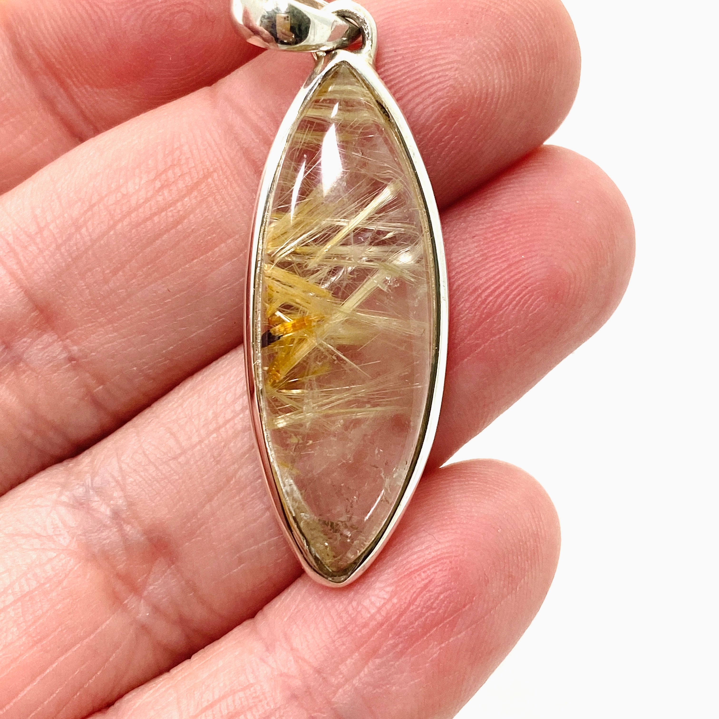 Natural Rutilated Quartz Marquise Cabochon Pendant Necklace - Handmade Jewelry for Women, Spiritual Healing & Energy Balance - Perfect for Meditation, Yoga & Gift Giving